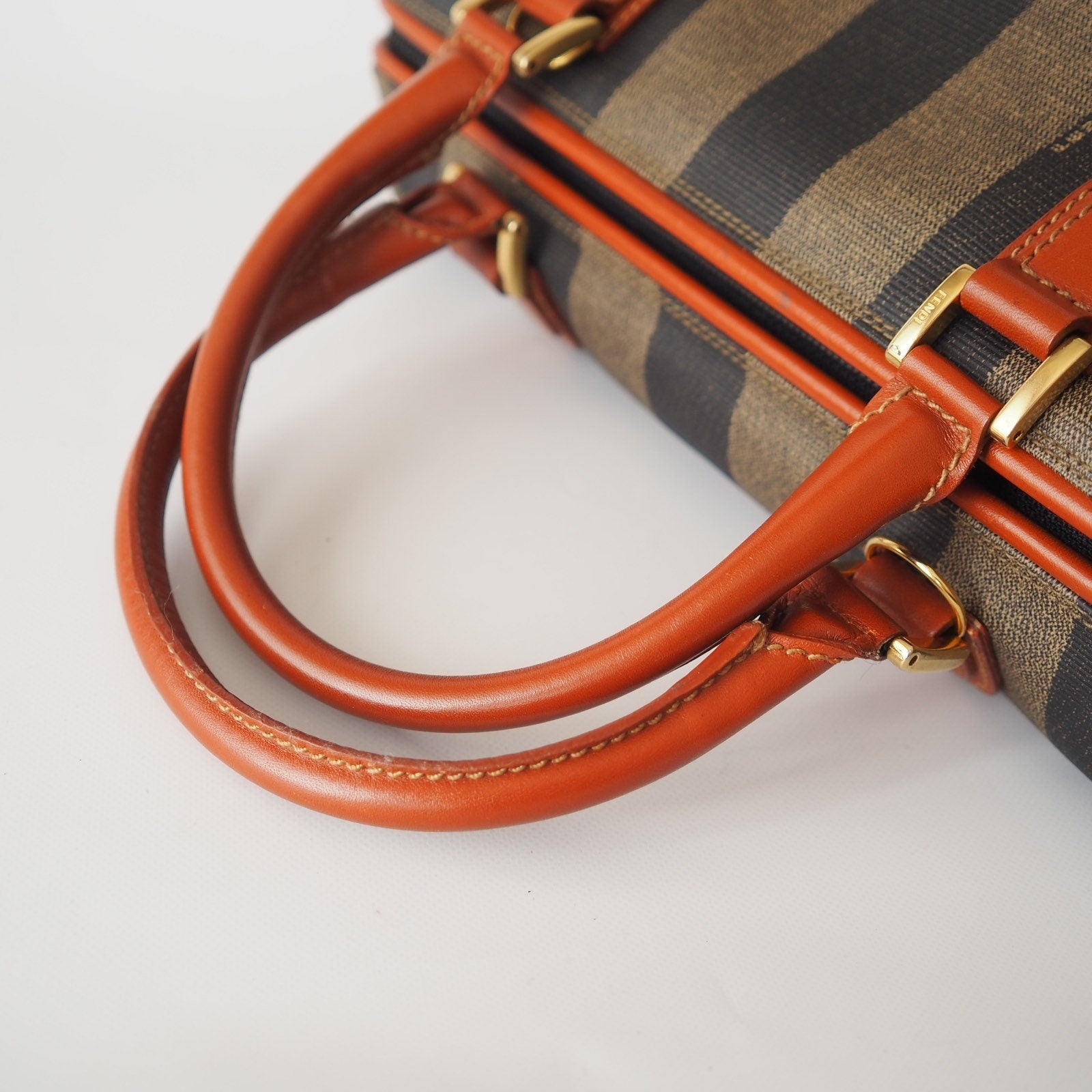 FENDI Pequin 2way Shoulder Boston Bag Brown PVC Leather Vintage Auth