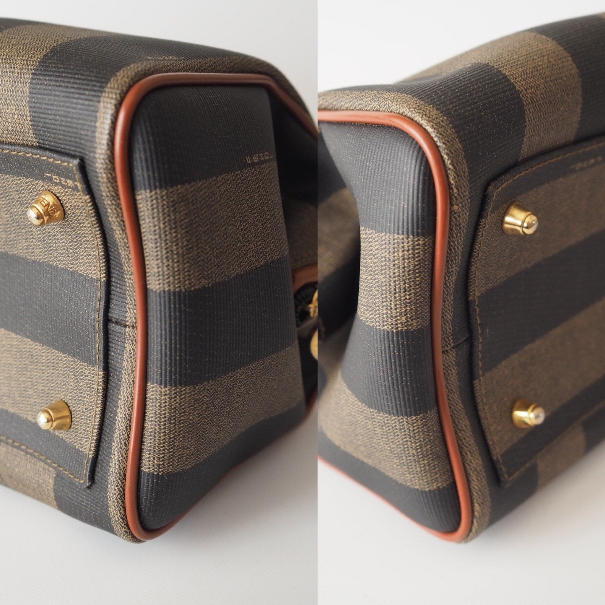 FENDI Pequin 2way Shoulder Boston Bag Brown PVC Leather Vintage Auth