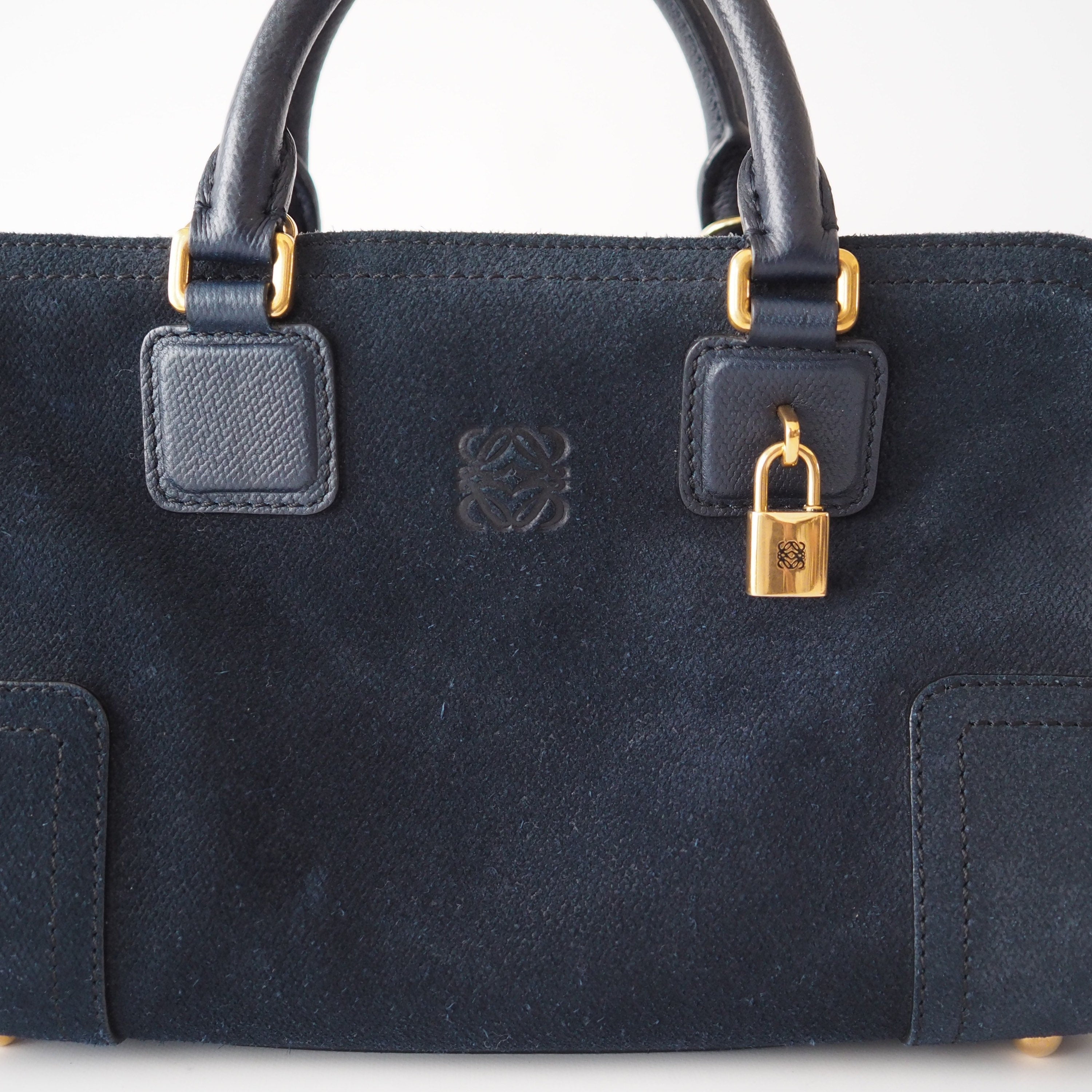 LOEWE Amazona 23 Anagram 2way Mini Hand Shoulder Bag Suede Denim Authentic