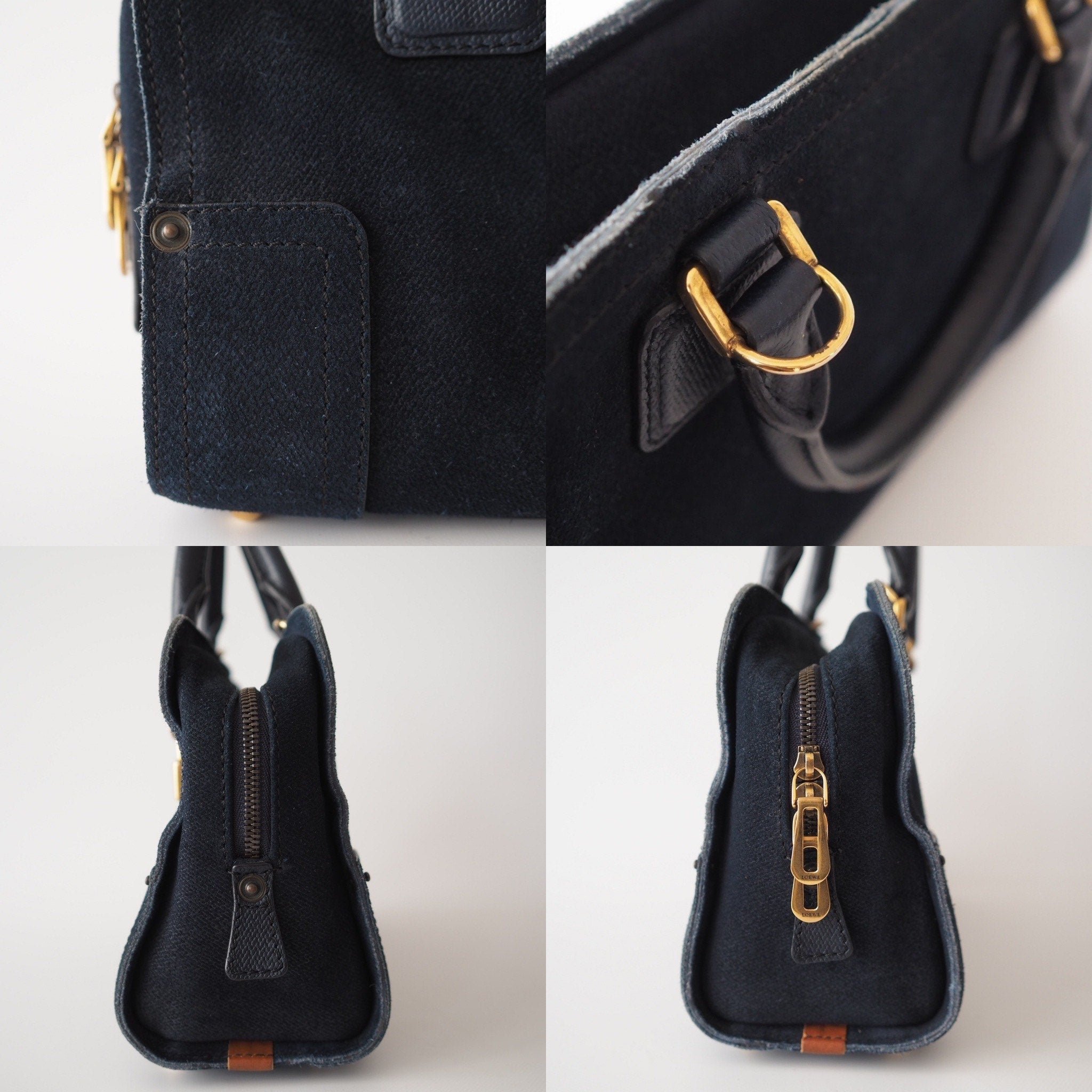 LOEWE Amazona 23 Anagram 2way Mini Hand Shoulder Bag Suede Denim Authentic