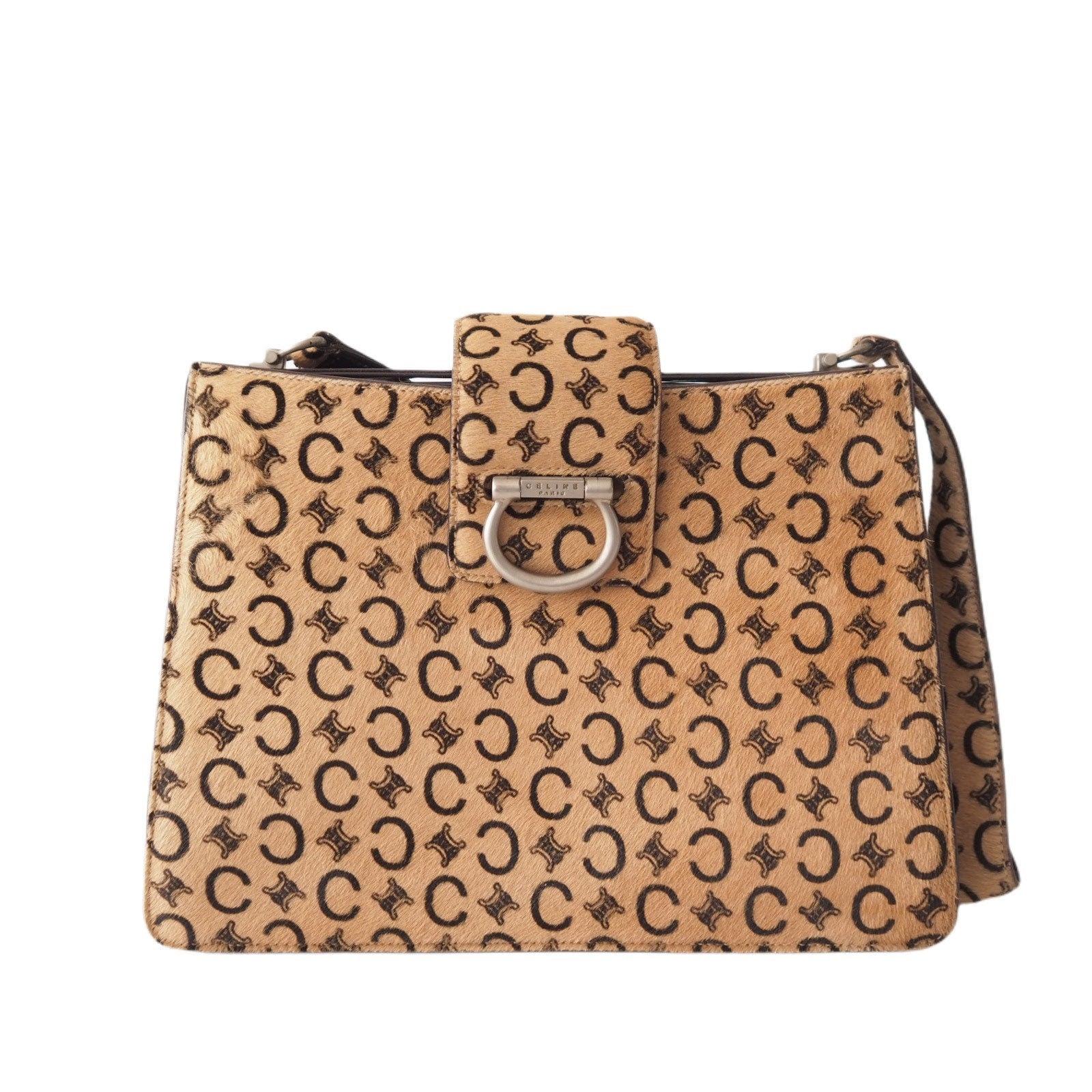 CELINE Macadam Shoulder Bag Horse hair Beige Vintage Authentic