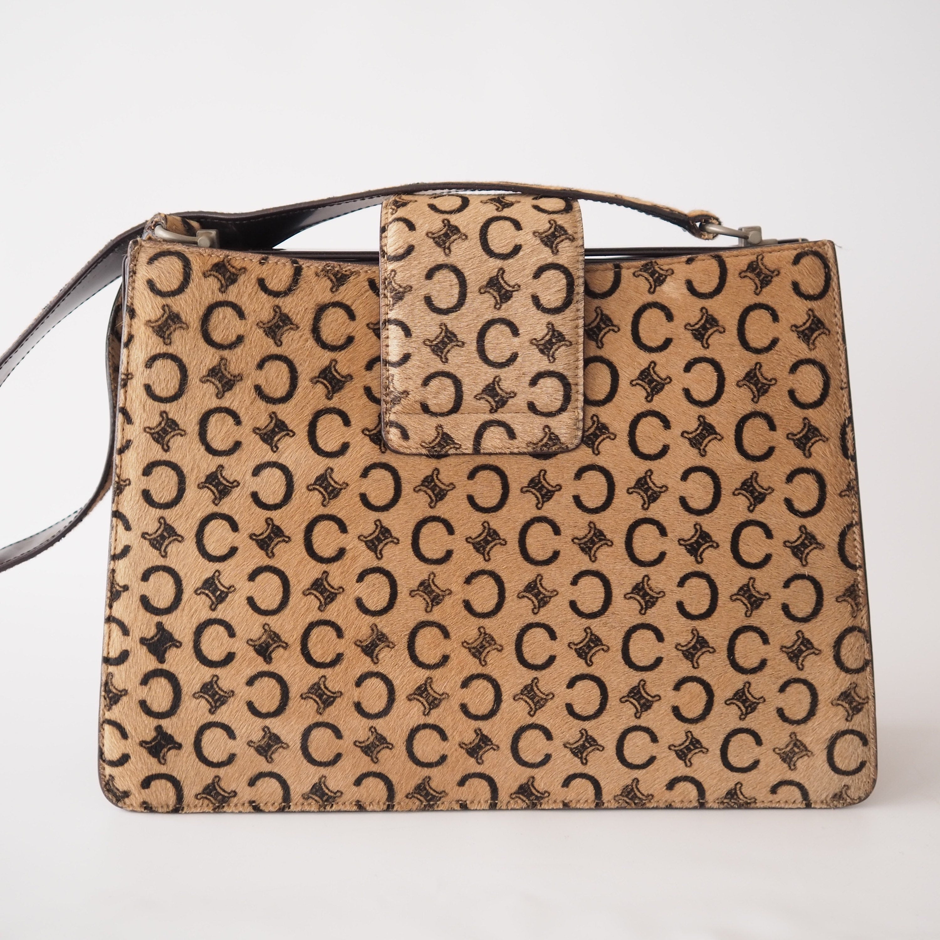 CELINE Macadam Shoulder Bag Horse hair Beige Vintage Authentic