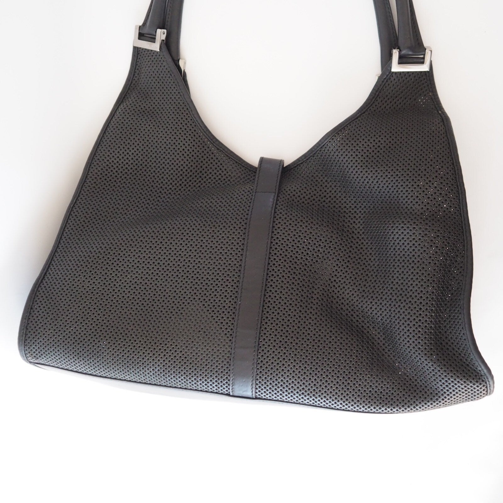 GUCCI Jackie Punching leather Shoulder Bag Black With Pouch Authentic