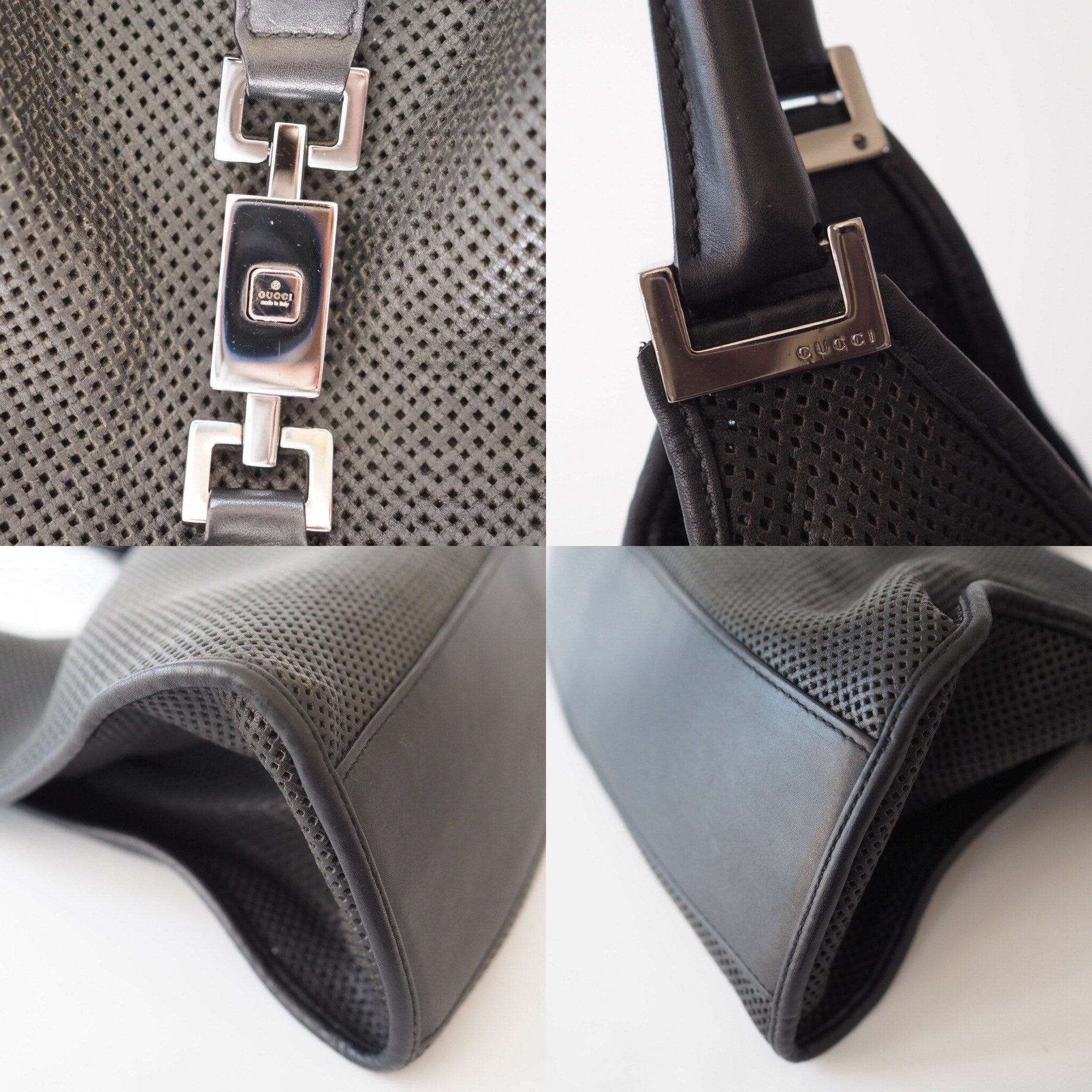 GUCCI Jackie Punching leather Shoulder Bag Black With Pouch Authentic