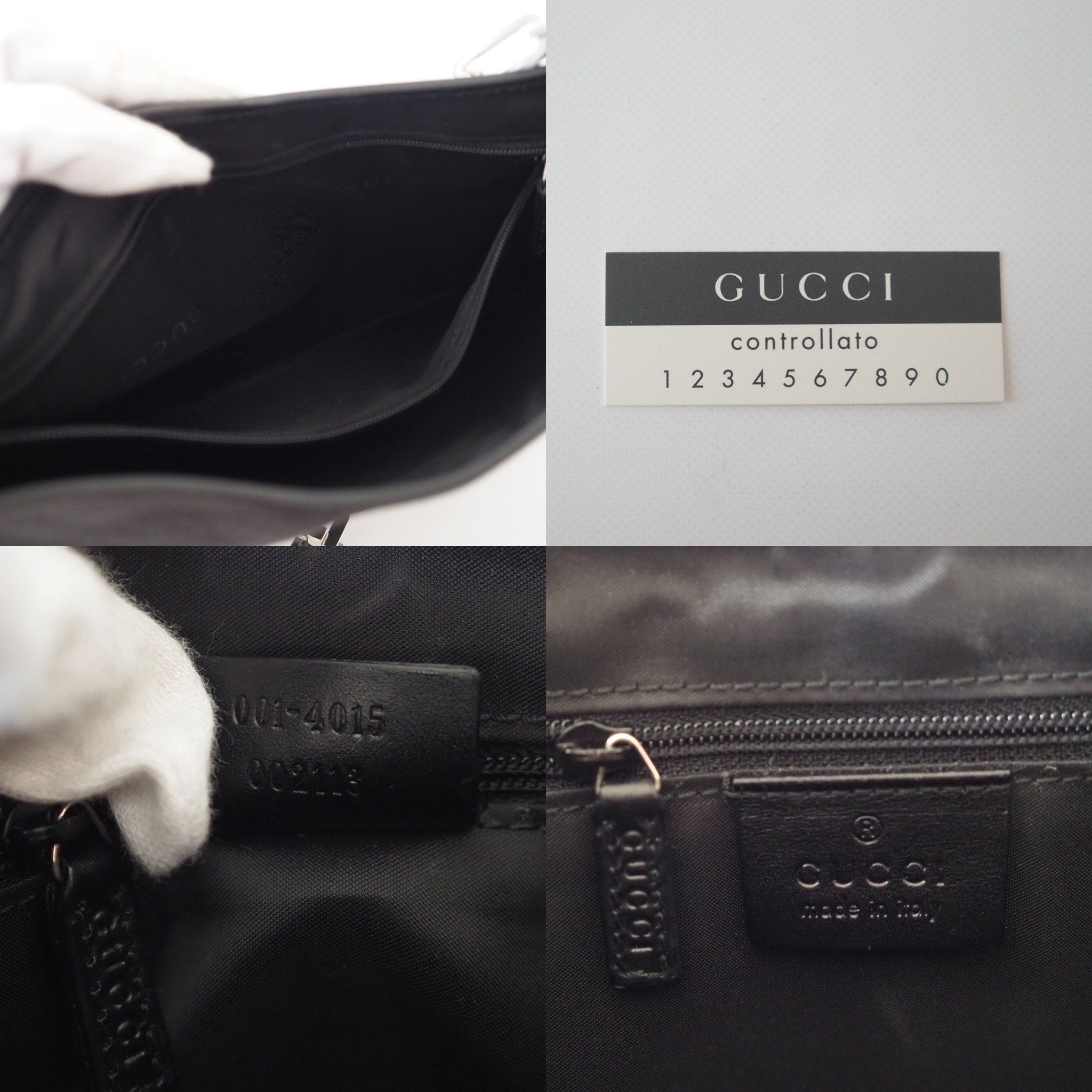 GUCCI Jackie GG Leather Canvas Chain Shoulder Bag Black Authentic