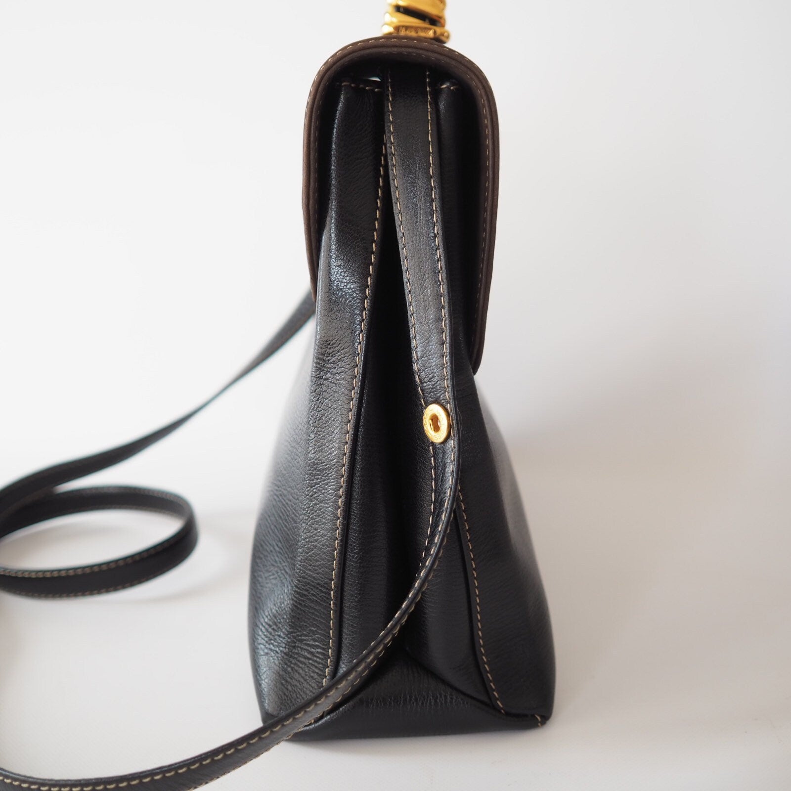 Authentic LOEWE VELAZQUEZ 2way Hand Bag Black Brown Combi Leather Vintage