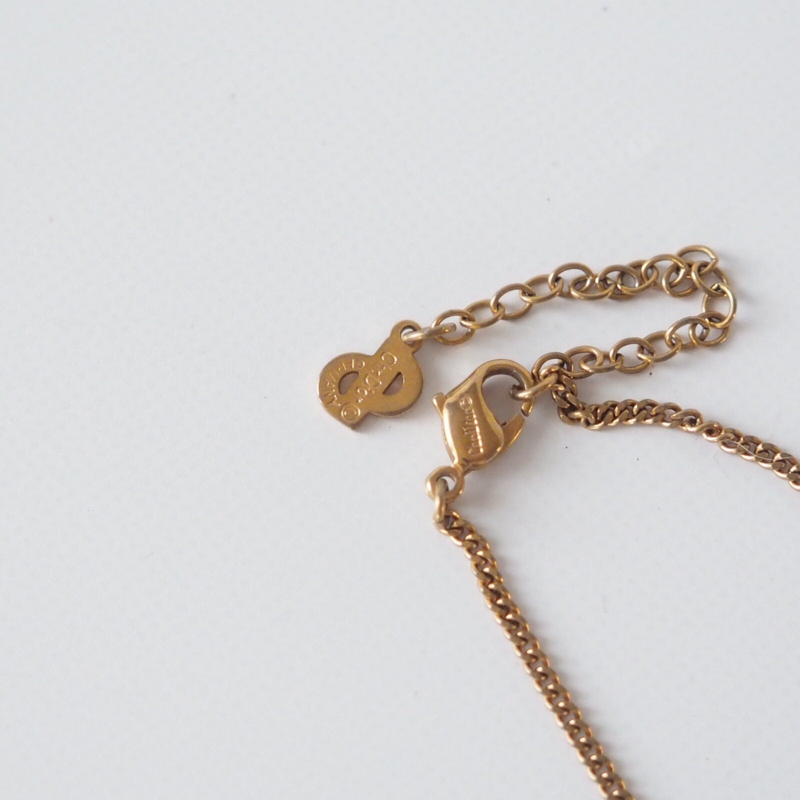 Christian Dior Necklace CD Logo Rhinestone Vintage Metal Gold Authentic