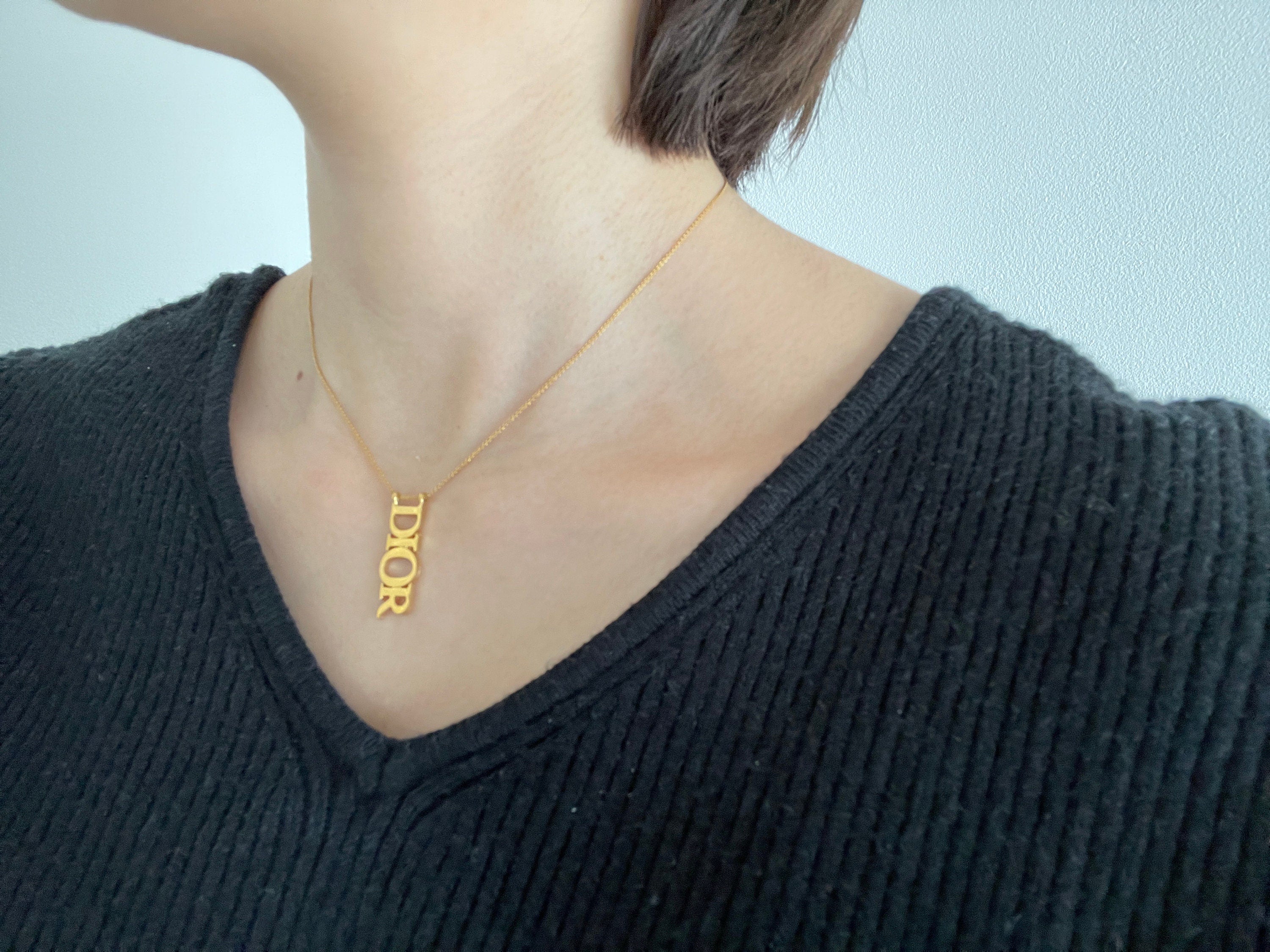 Christian Dior Necklace CD Logo Vintage Metal Gold Authentic