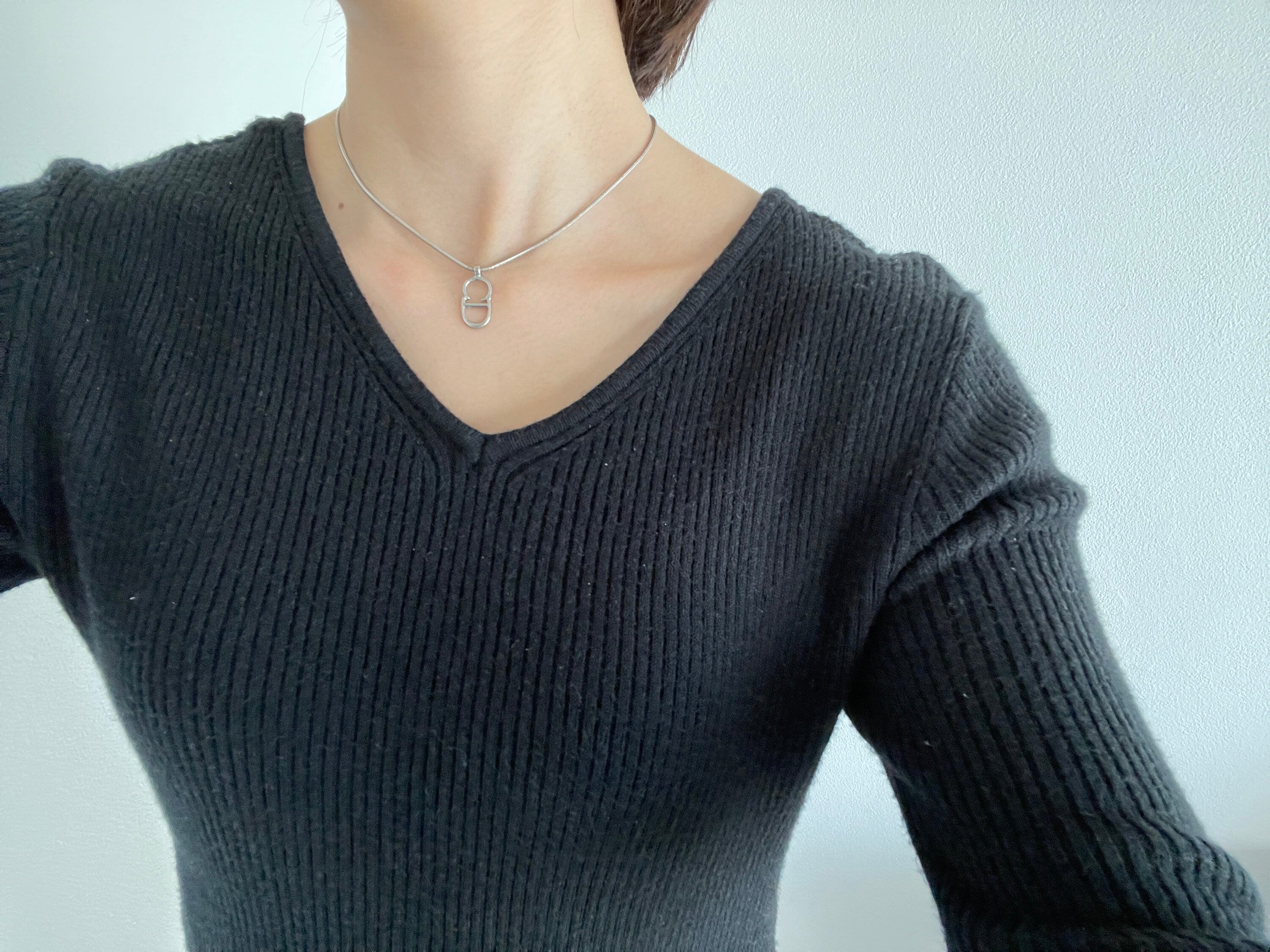 Christian Dior Necklace CD Logo Vintage Metal Silver Authentic