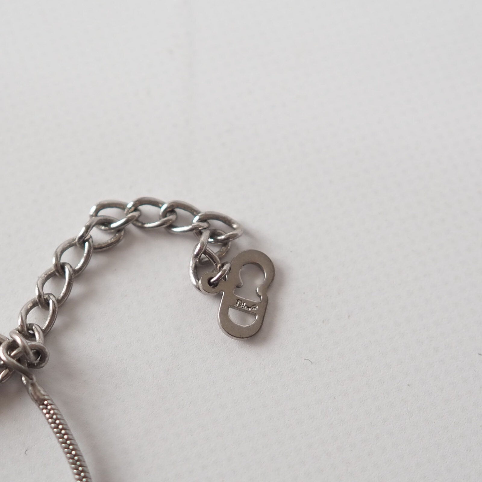 Christian Dior Necklace CD Logo Vintage Metal Silver Authentic