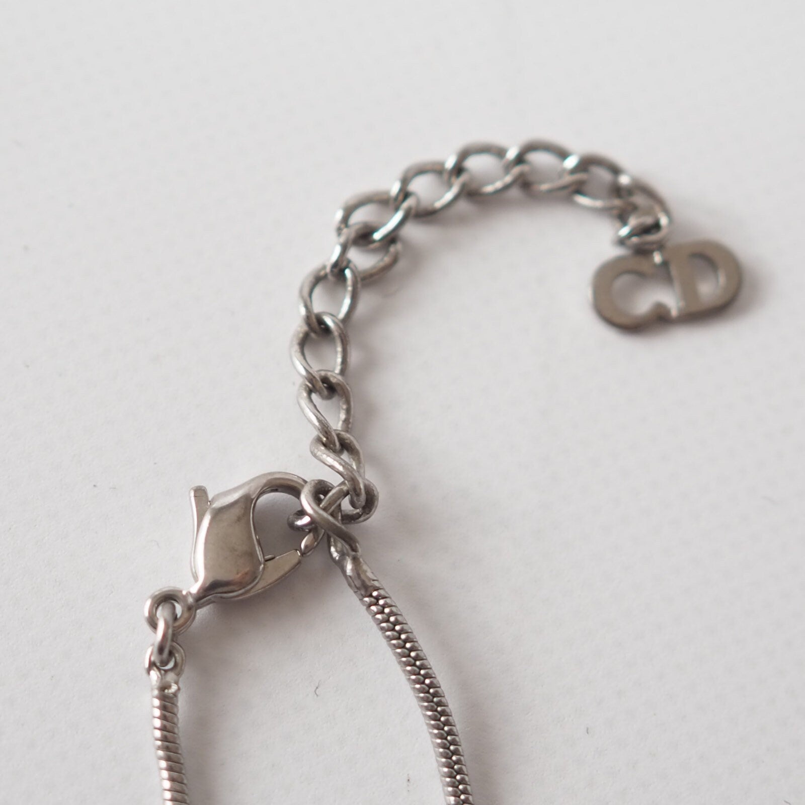 Christian Dior Necklace CD Logo Vintage Metal Silver Authentic