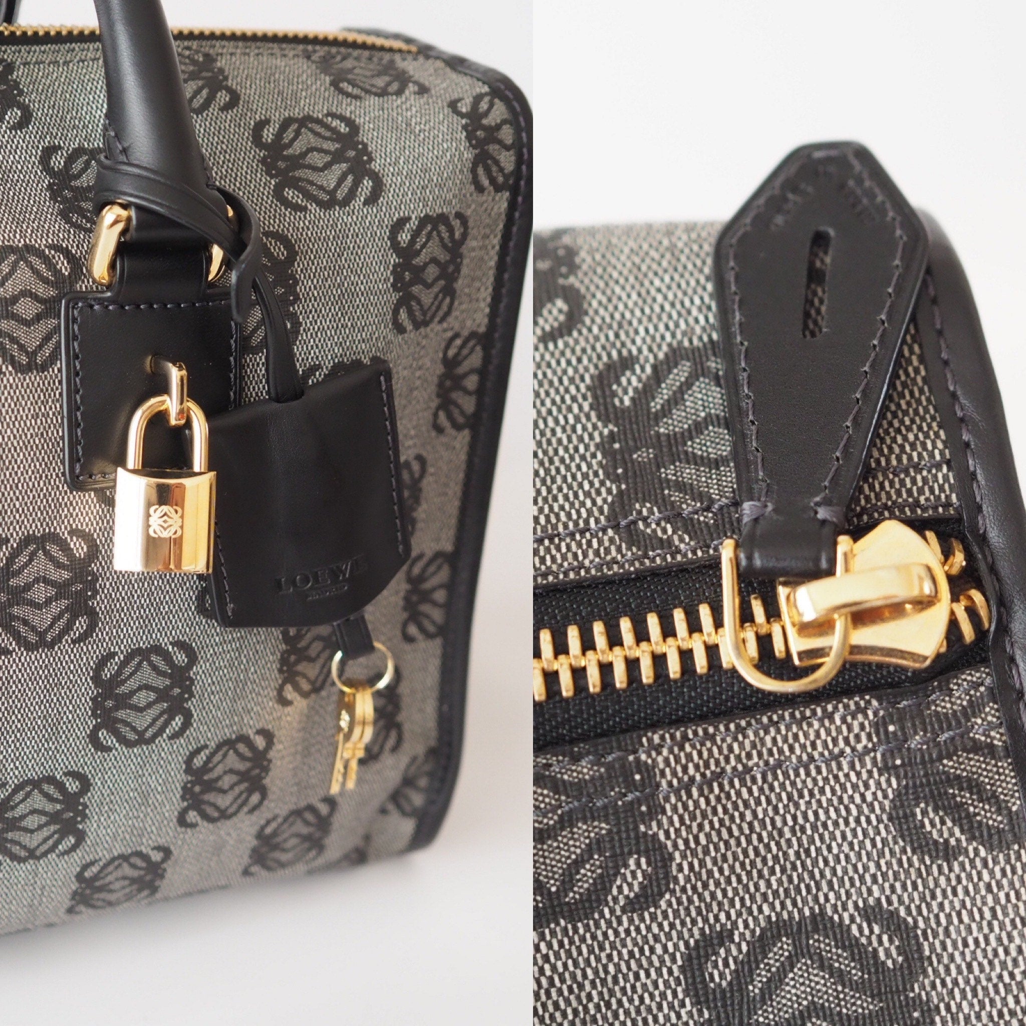 LOEWE Amazona 35 Anagram Hand Boston Bag Black Authentic