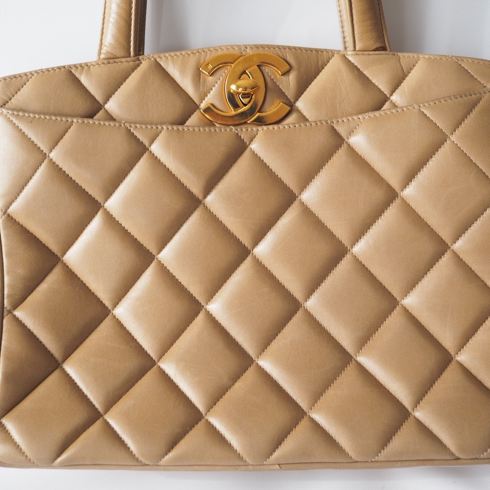 CHANEL Hand Tote Bag Beige Quilted CC Authentic Vintage