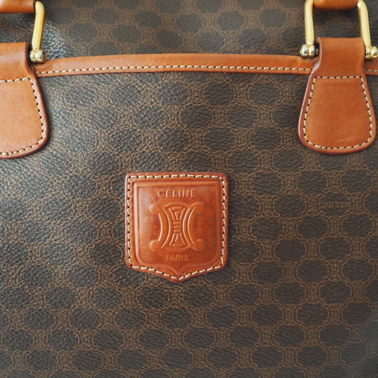 CELINE Macadam Hand Boston Bag Brown Vintage Authentic