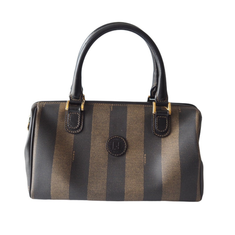 FENDI Pequin Hand Boston Bag Brown PVC Leather Vintage Auth