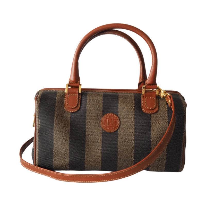 FENDI Pequin 2way Shoulder Boston Bag Brown PVC Leather Vintage Auth