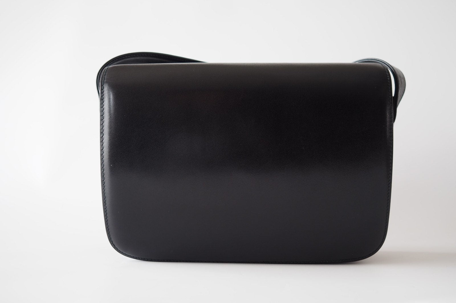 CELINE Sulky Metal parts Flap Shoulder bag Calf leather Black GHW Authentic Vintage Classical