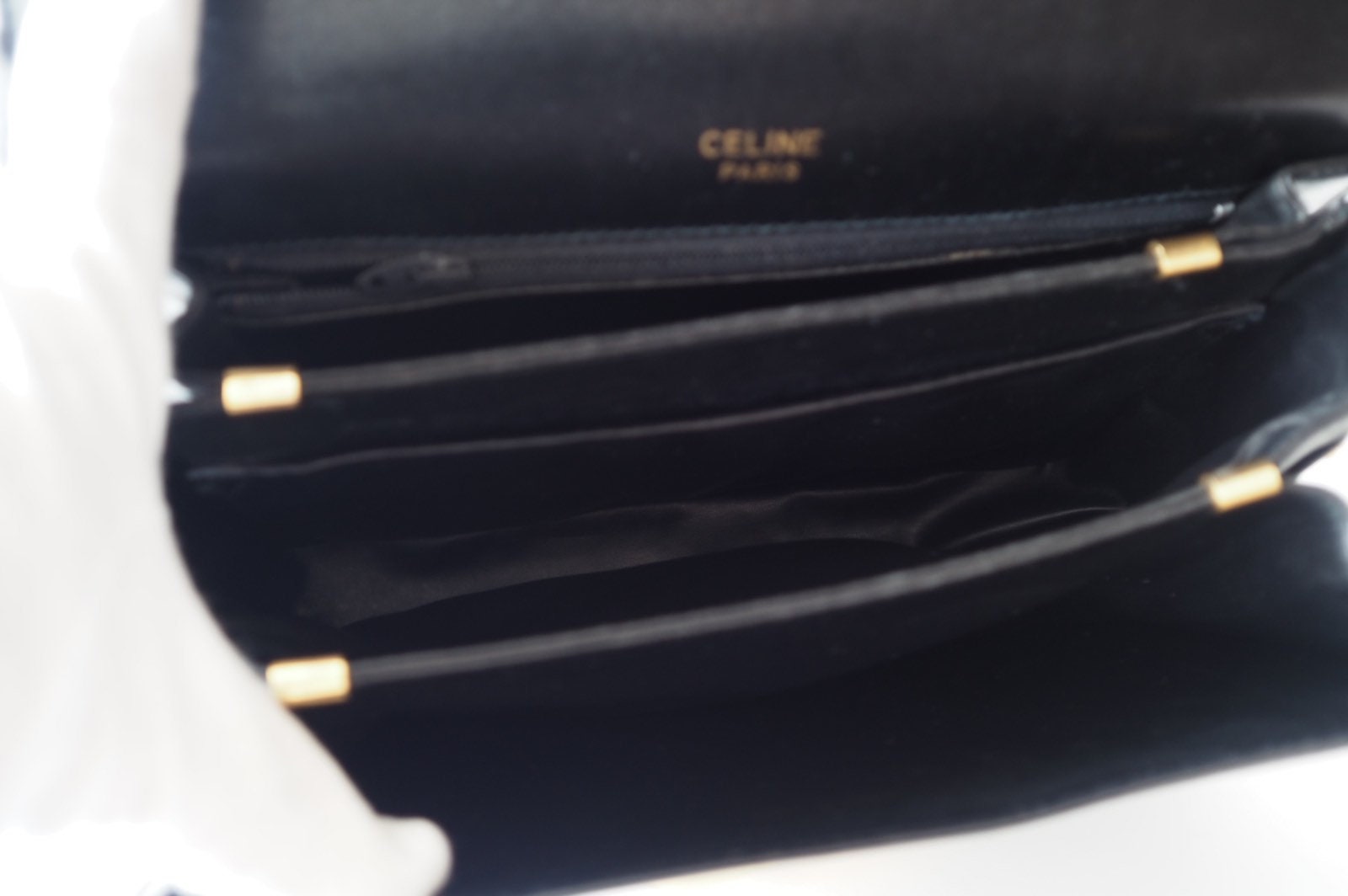 CELINE Sulky Metal parts Flap Shoulder bag Calf leather Black GHW Authentic Vintage Classical