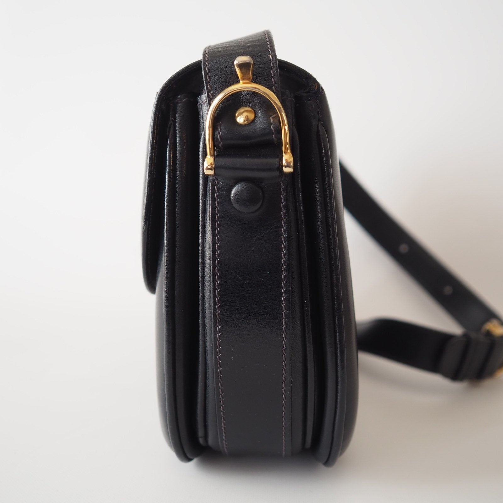 CELINE Macadam Brazon Metal Parts Flap Shoulder bag Calf leather Black GHW Authentic Vintage Classical