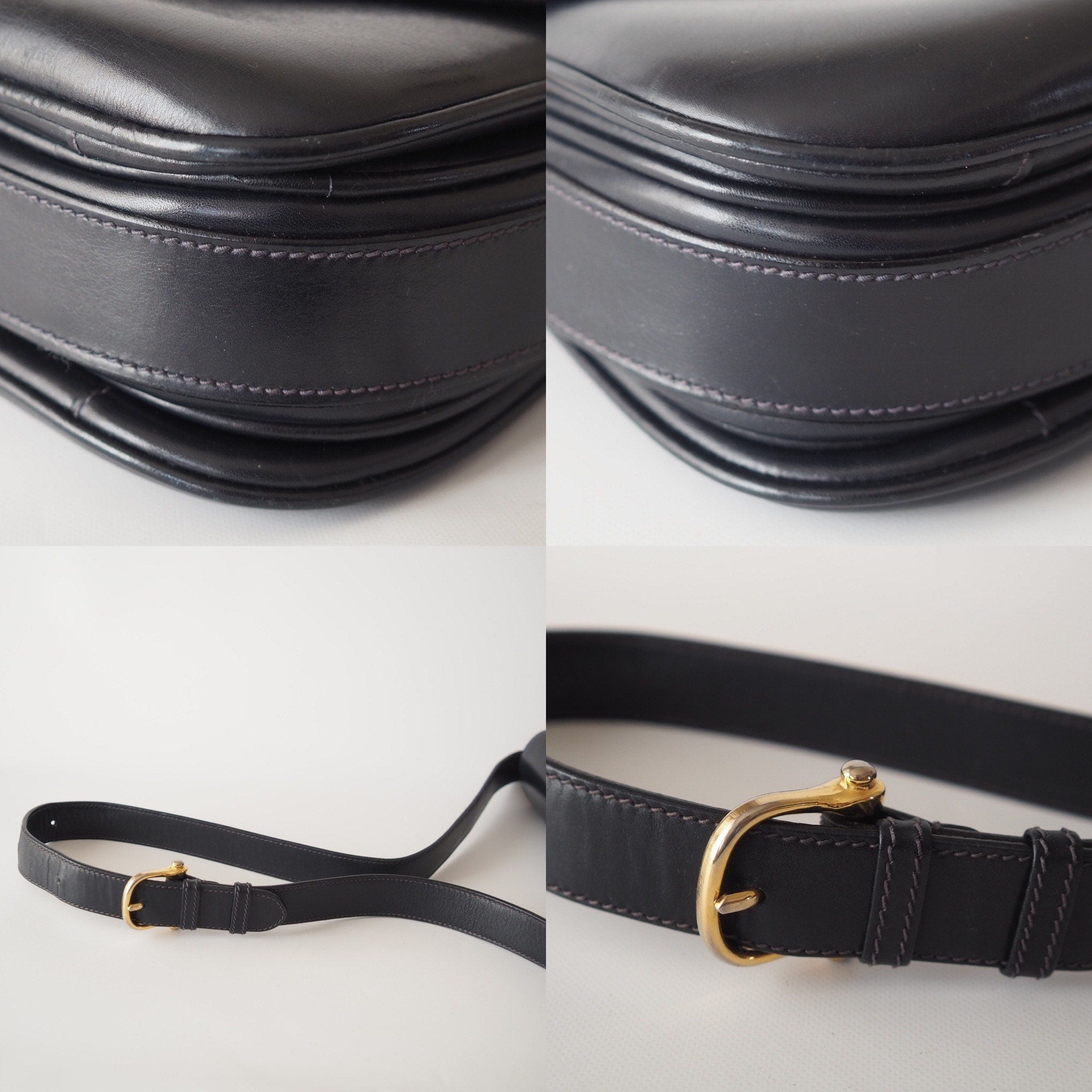 CELINE Macadam Brazon Metal Parts Flap Shoulder bag Calf leather Black GHW Authentic Vintage Classical