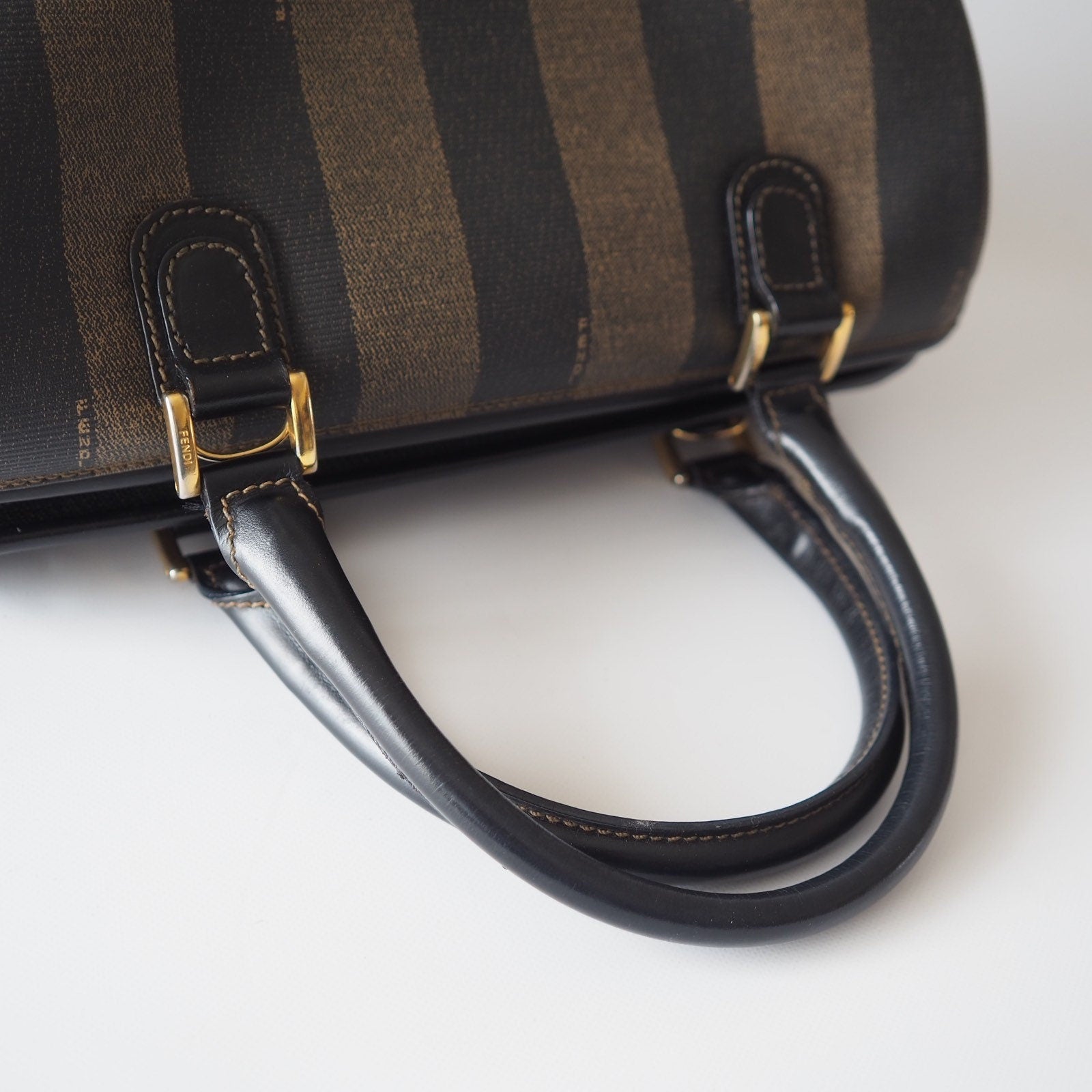 FENDI Pequin Hand Boston Bag Brown PVC Leather Vintage Auth