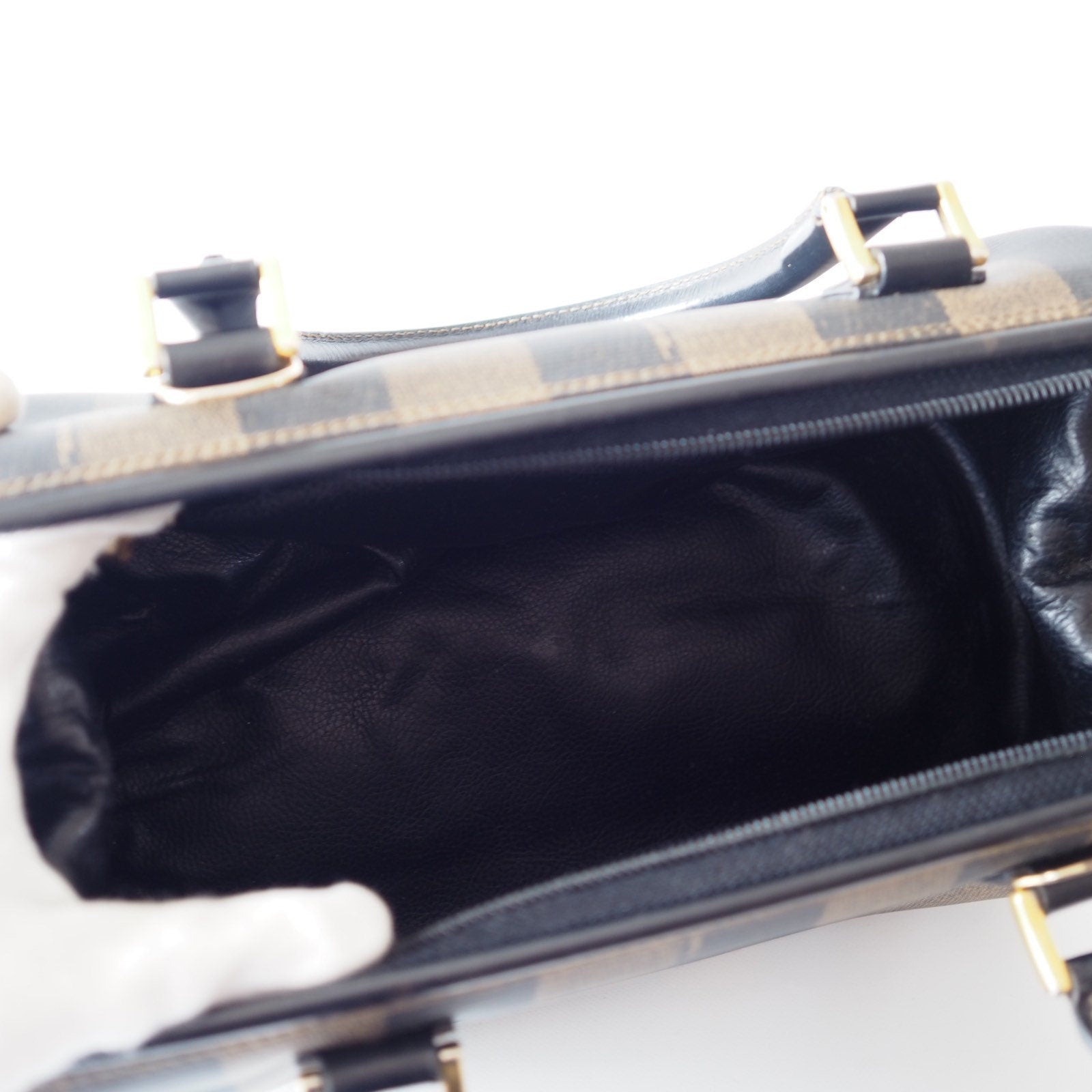 FENDI Pequin Hand Boston Bag Brown PVC Leather Vintage Auth