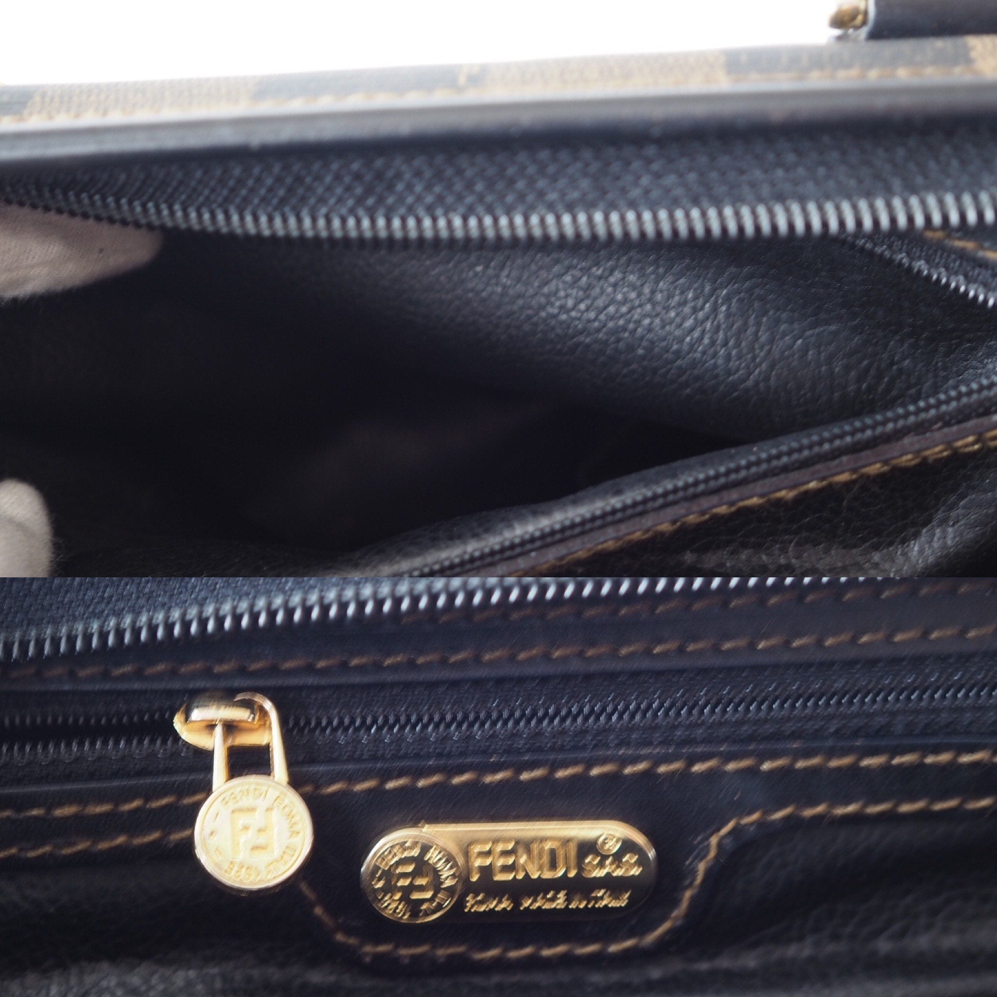 FENDI Pequin Hand Boston Bag Brown PVC Leather Vintage Auth