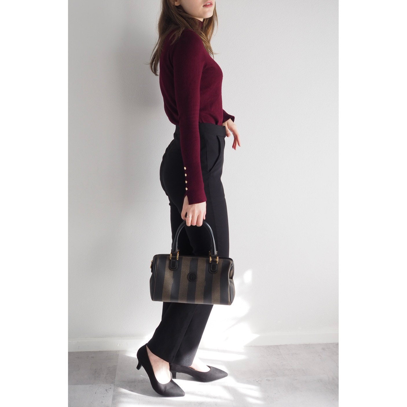 FENDI Pequin Hand Boston Bag Brown PVC Leather Vintage Auth