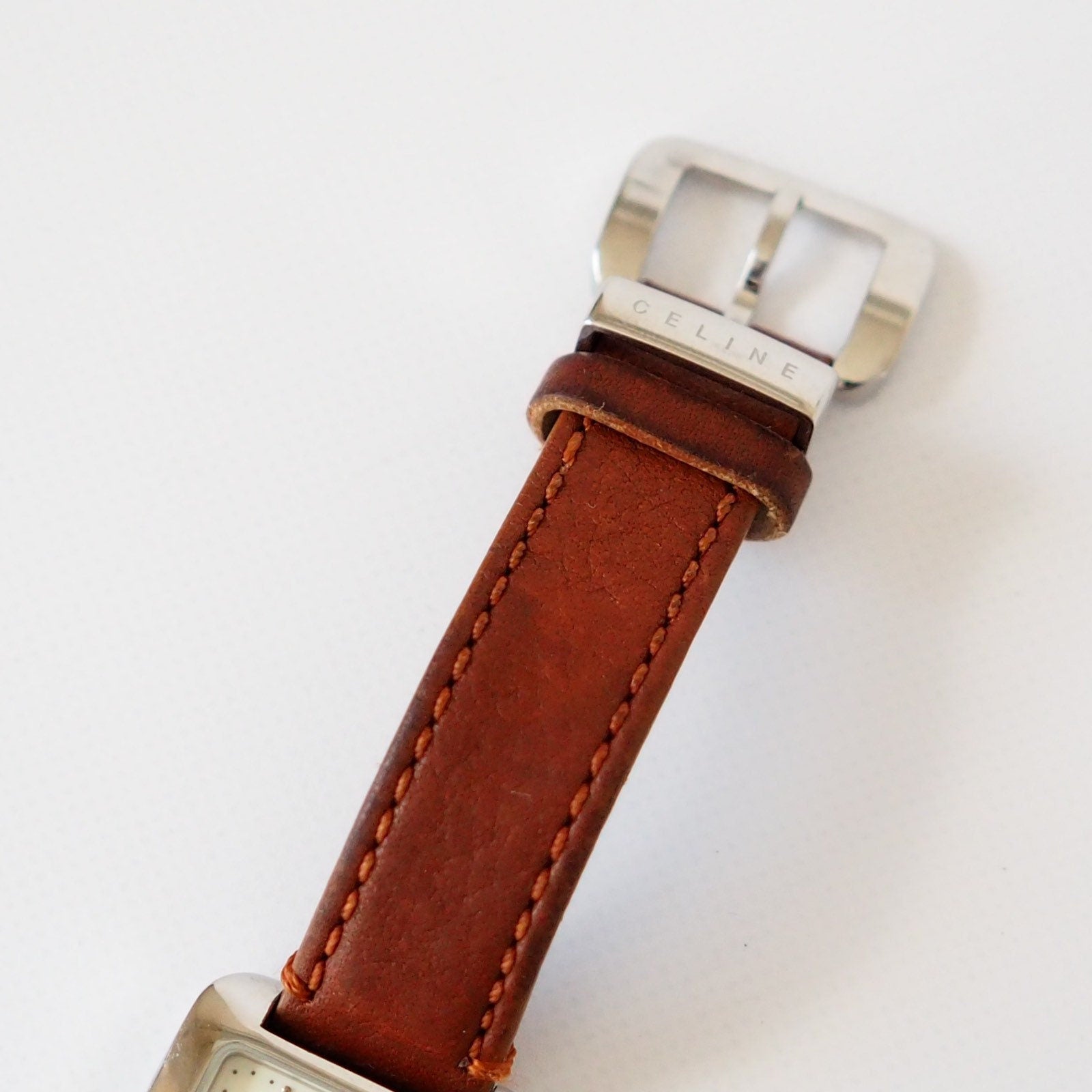 CELINE Watch Wristwatch Square Face Macadam Logo Silver Color Steel Quartz Vintage