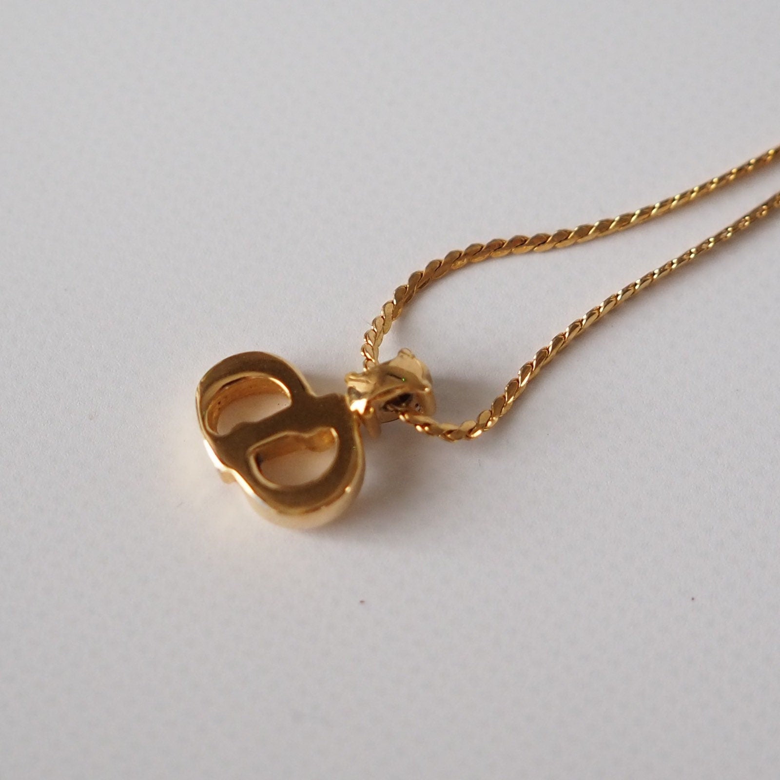 Christian Dior Necklace CD Logo Vintage Metal Gold Authentic