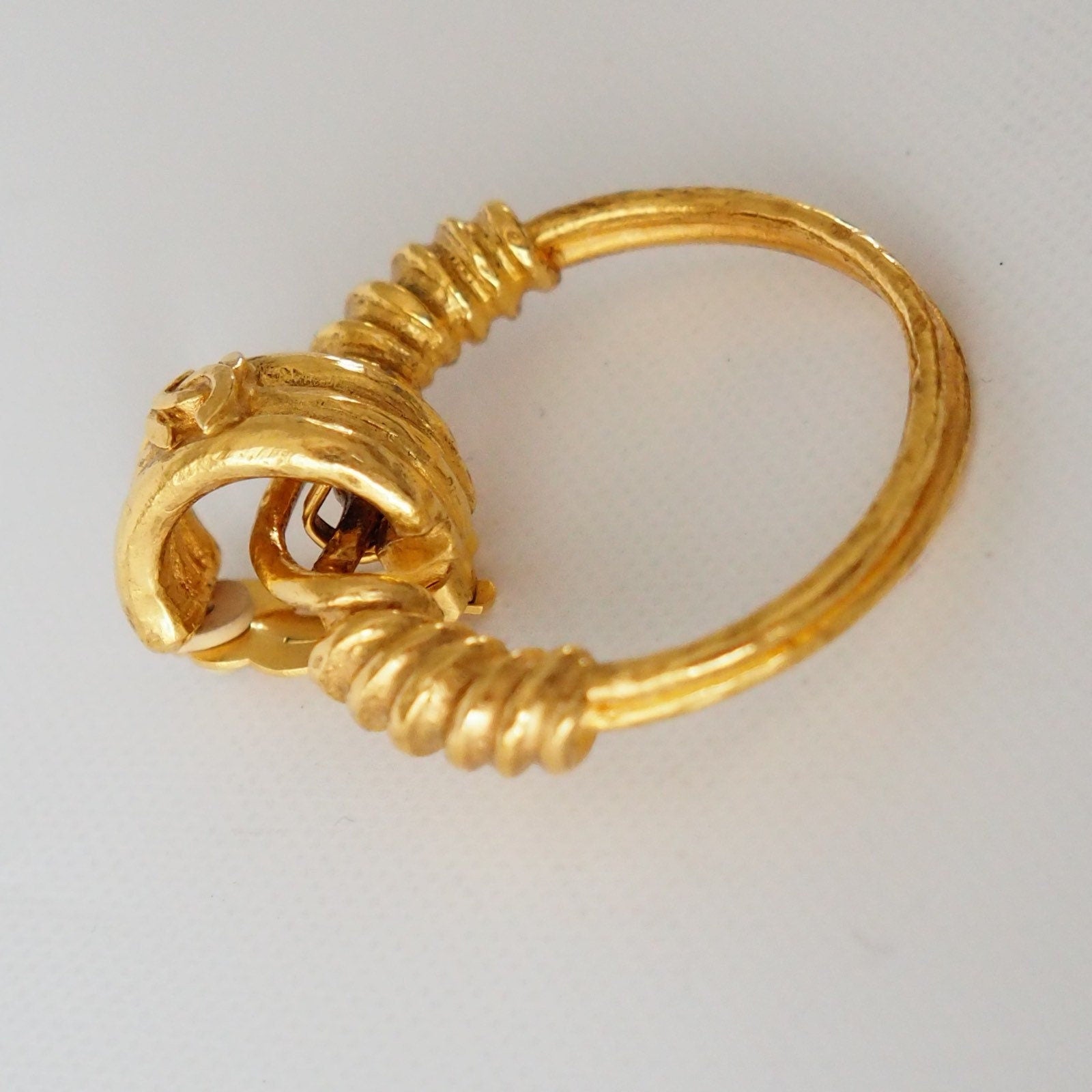 CHANEL Hoop Earrings Coco Mark Gold Authentic