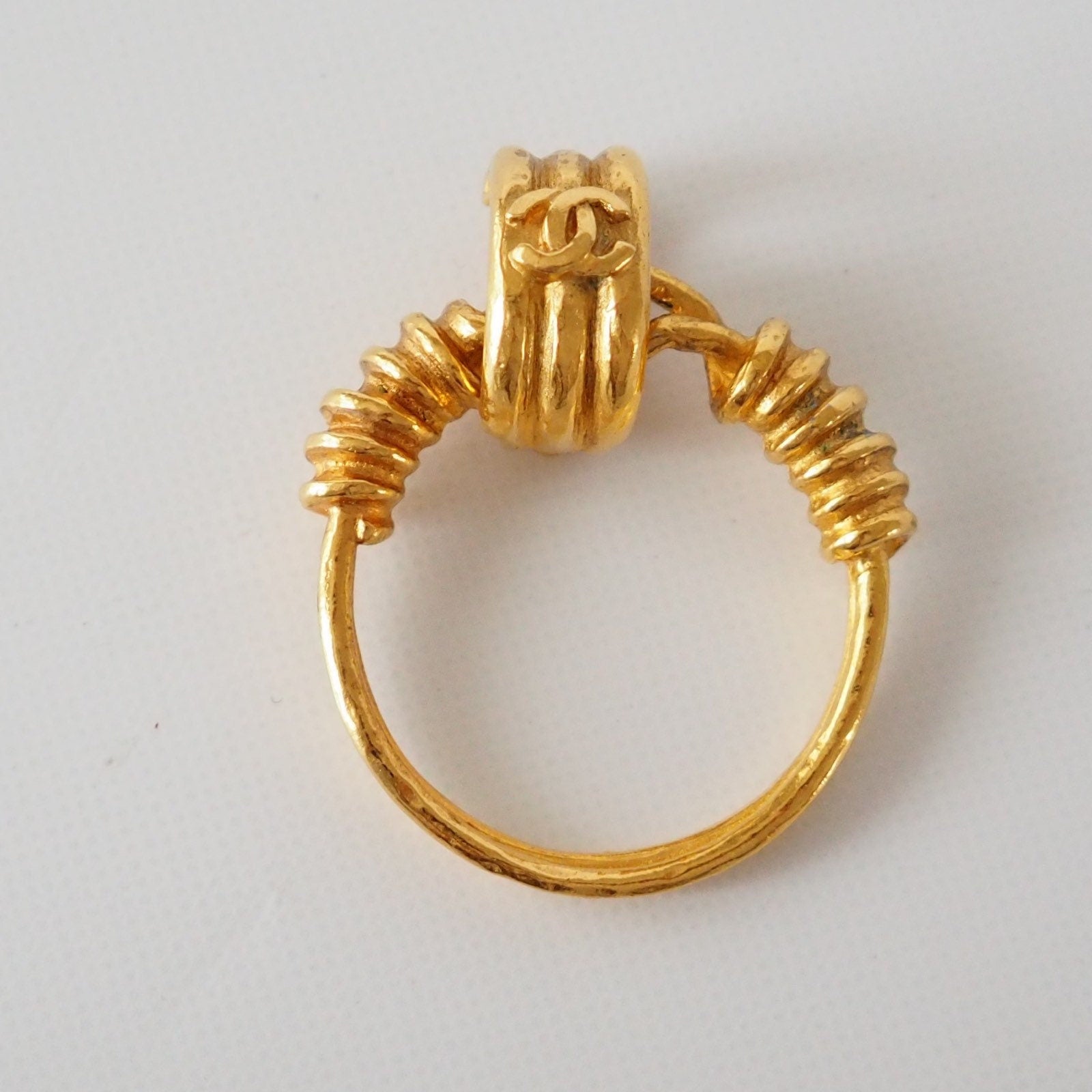 CHANEL Hoop Earrings Coco Mark Gold Authentic