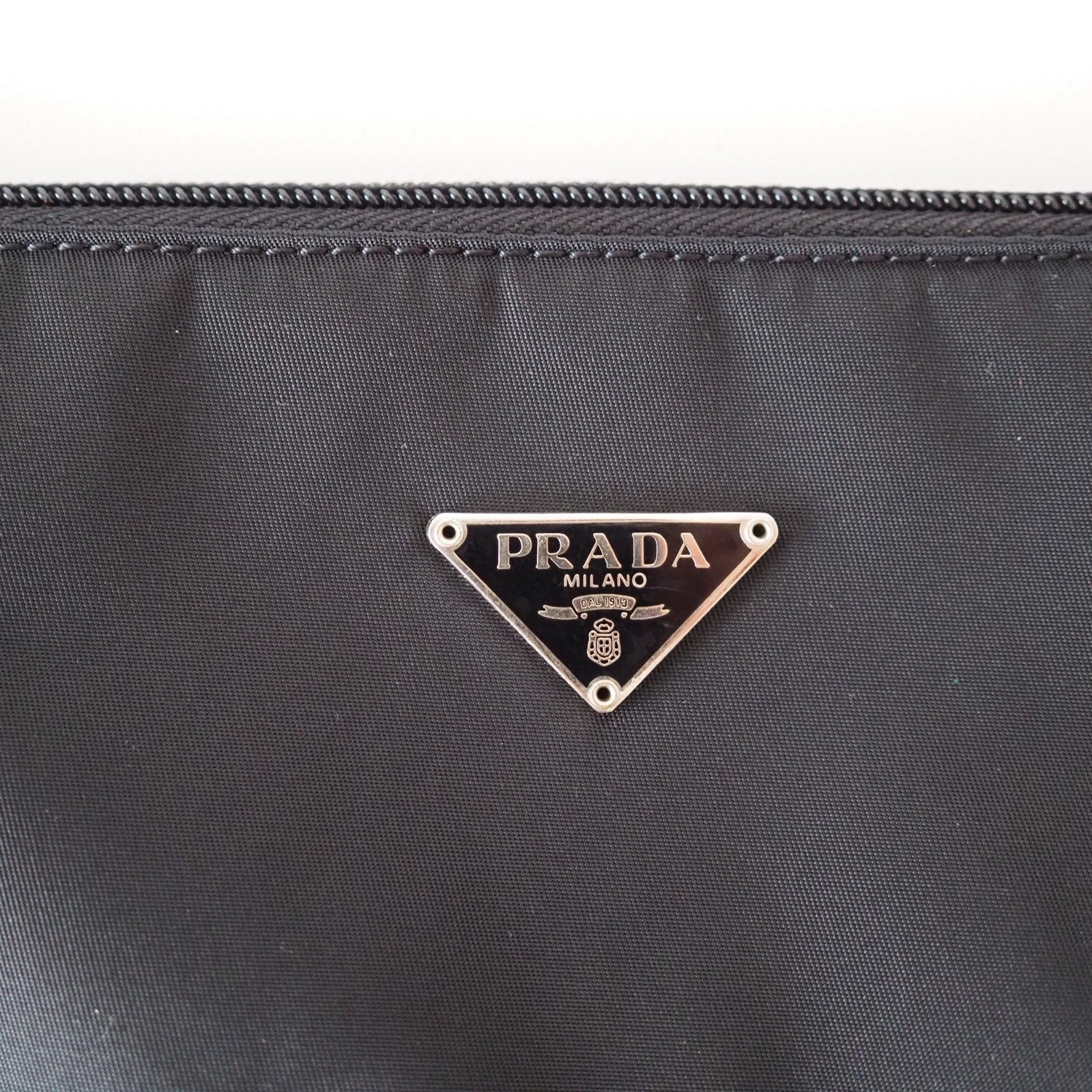 PRADA Nylon Hand Bag Accessory Pouch Black Logo Purse Authentic