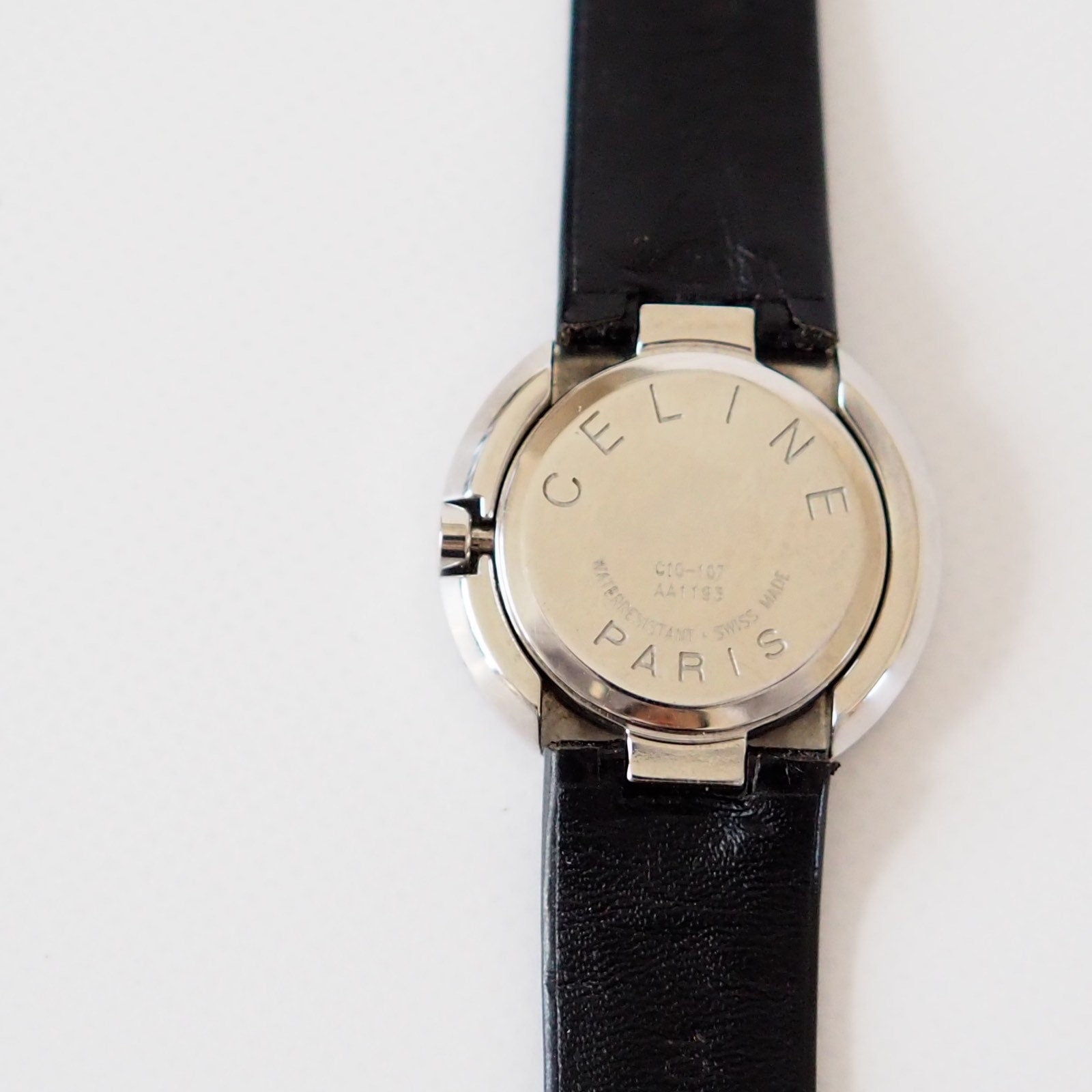 CELINE Watch Wristwatch Circle Face Logo Silver Color Steel Quartz Vintage