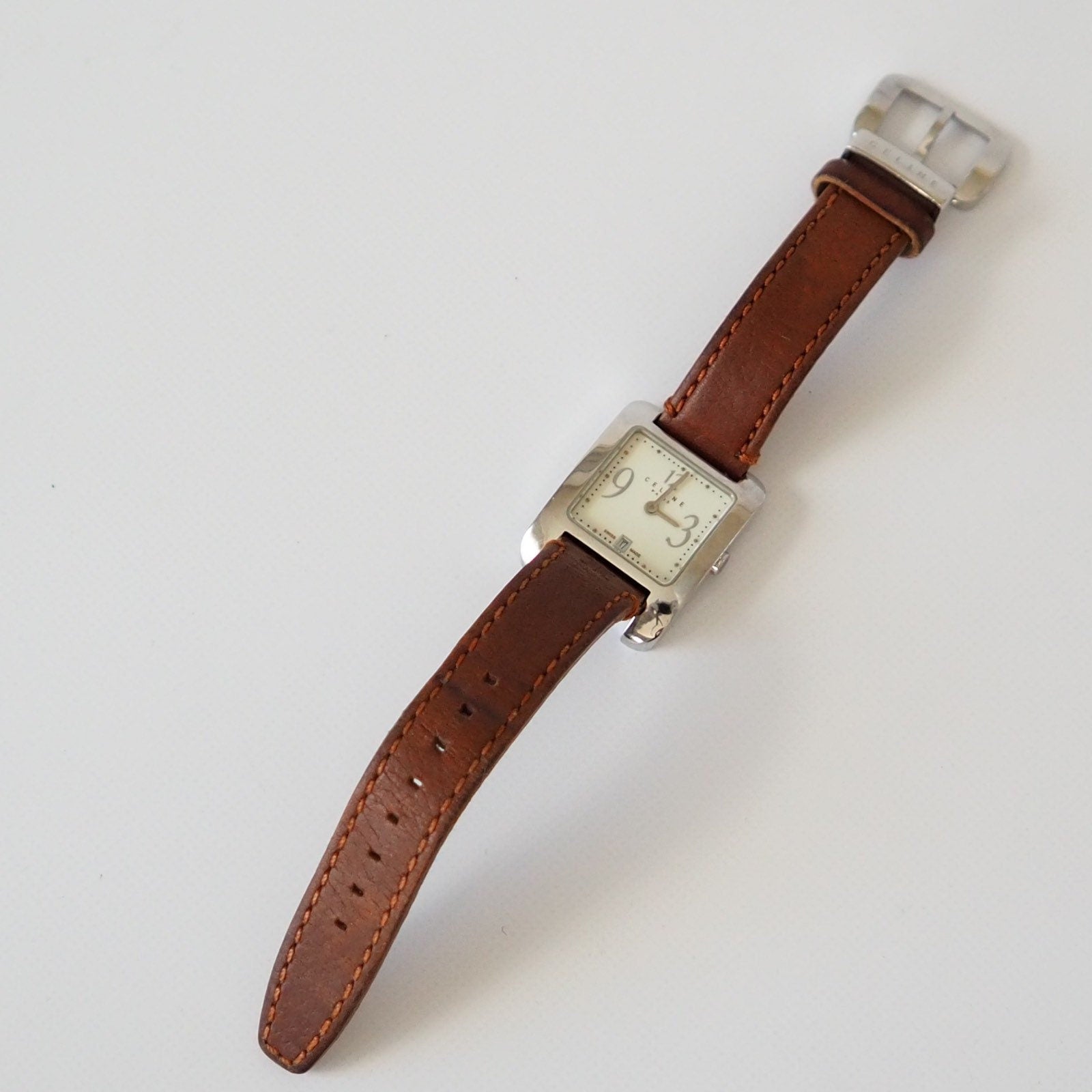 CELINE Watch Wristwatch Square Face Macadam Logo Silver Color Steel Quartz Vintage