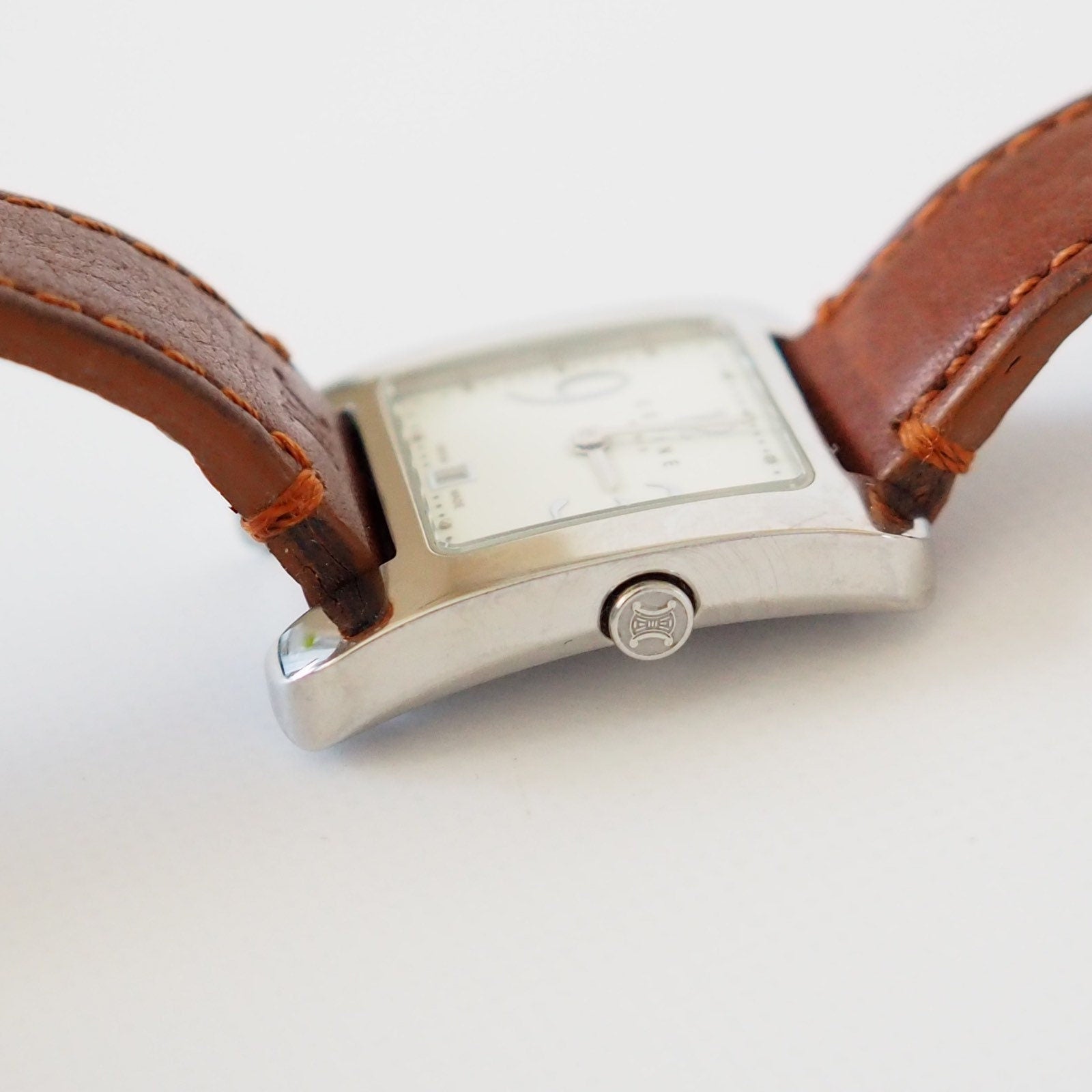 CELINE Watch Wristwatch Square Face Macadam Logo Silver Color Steel Quartz Vintage