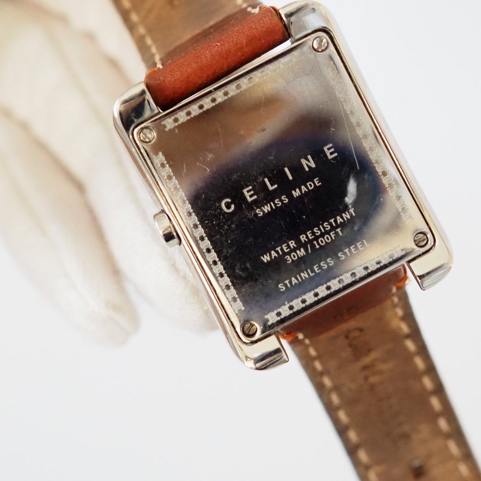 CELINE Watch Wristwatch Square Face Macadam Logo Silver Color Steel Quartz Vintage