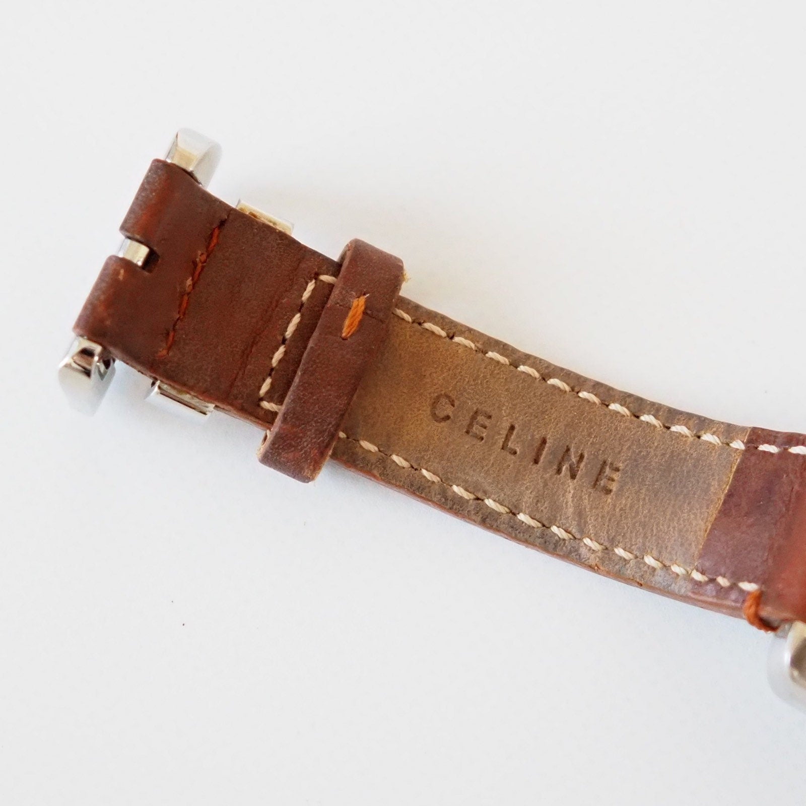 CELINE Watch Wristwatch Square Face Macadam Logo Silver Color Steel Quartz Vintage