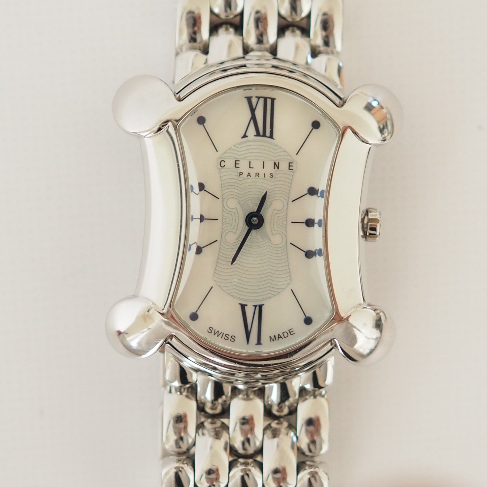 CELINE Watch Wristwatch Macadam Face Silver Color Steel Quartz Vintage