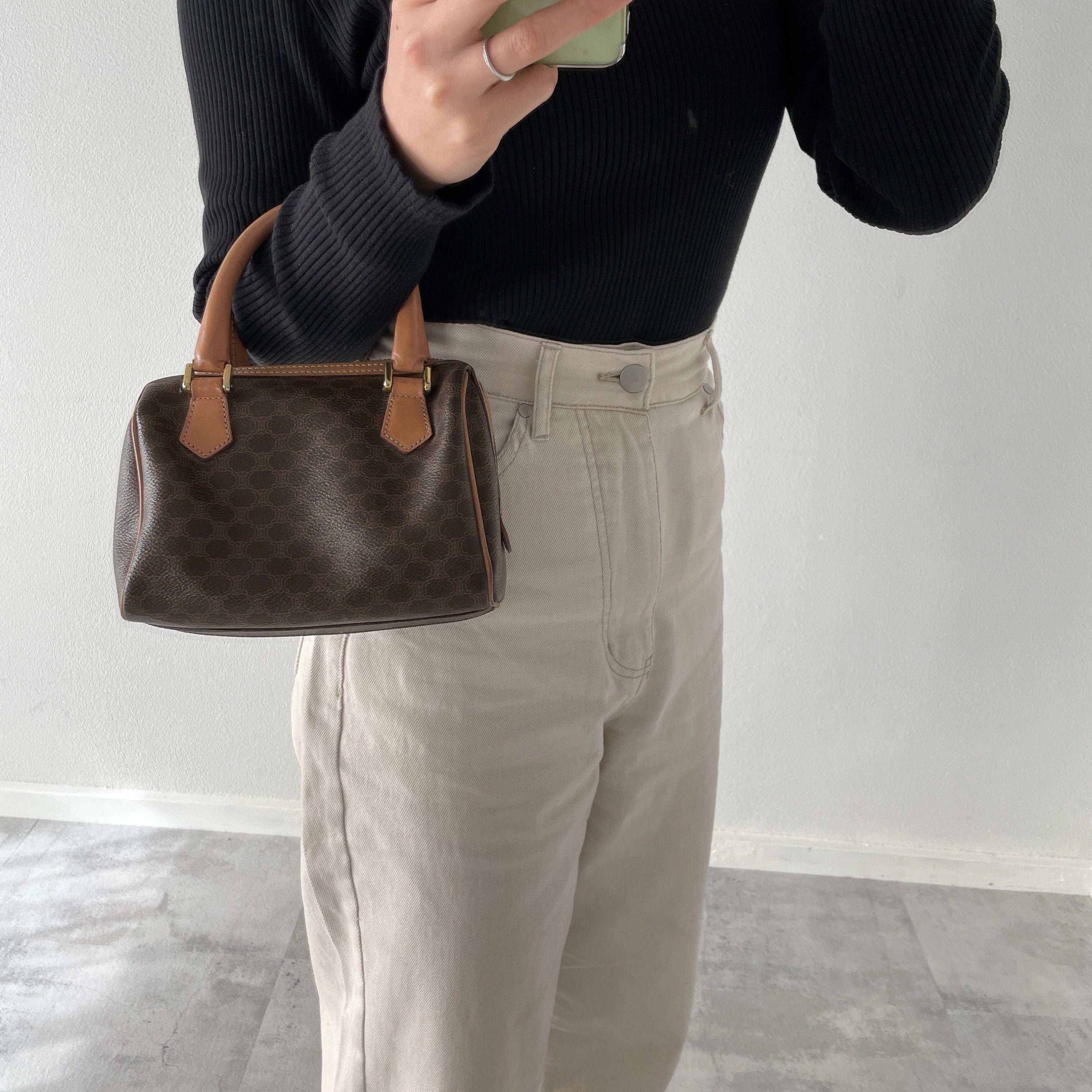 CELINE Macadam 2way Mini Shoulder Boston Bag Authentic Vintage Classical