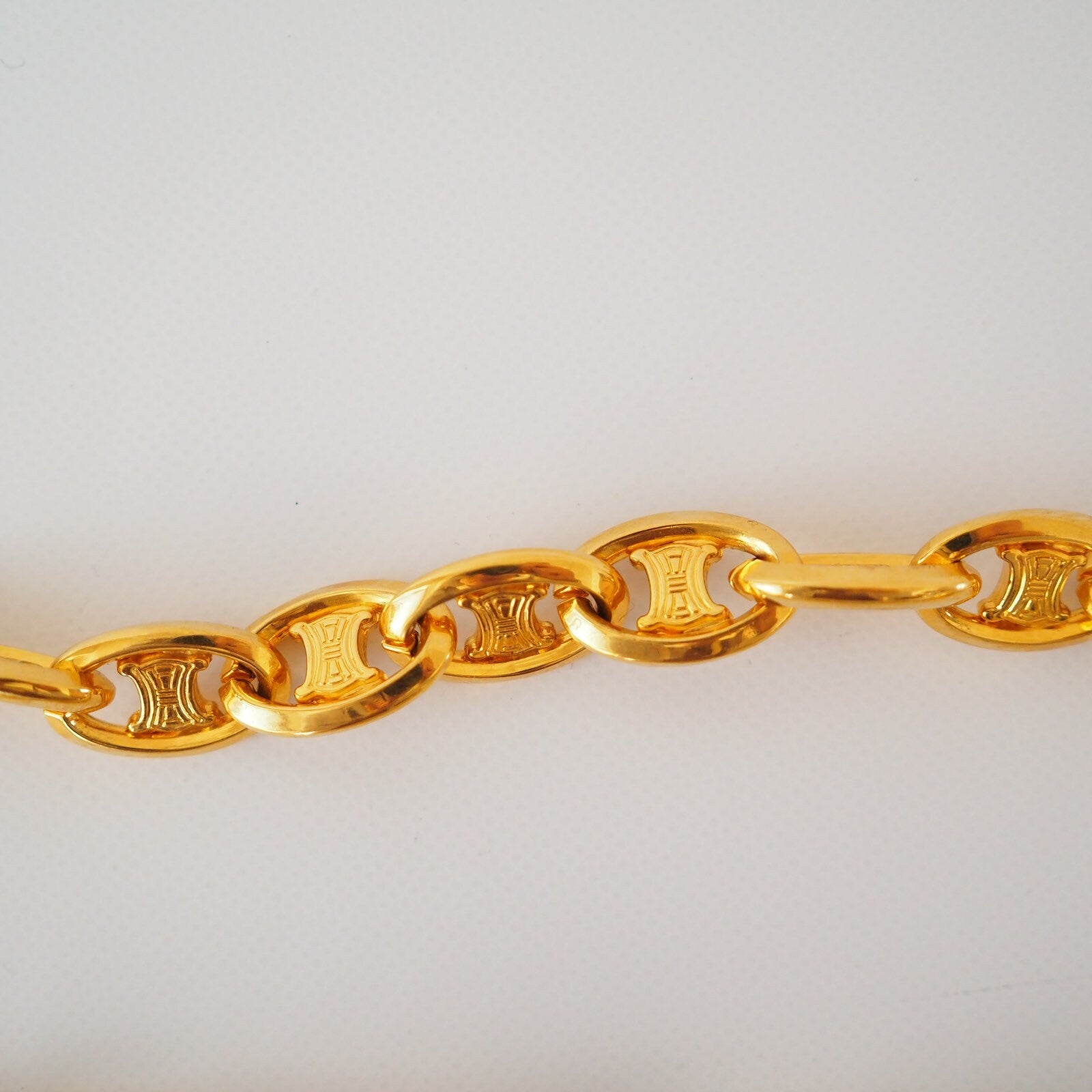 CELINE Vintage Gold Macadam Logo Chain Link Charm Waist Belt Authentic