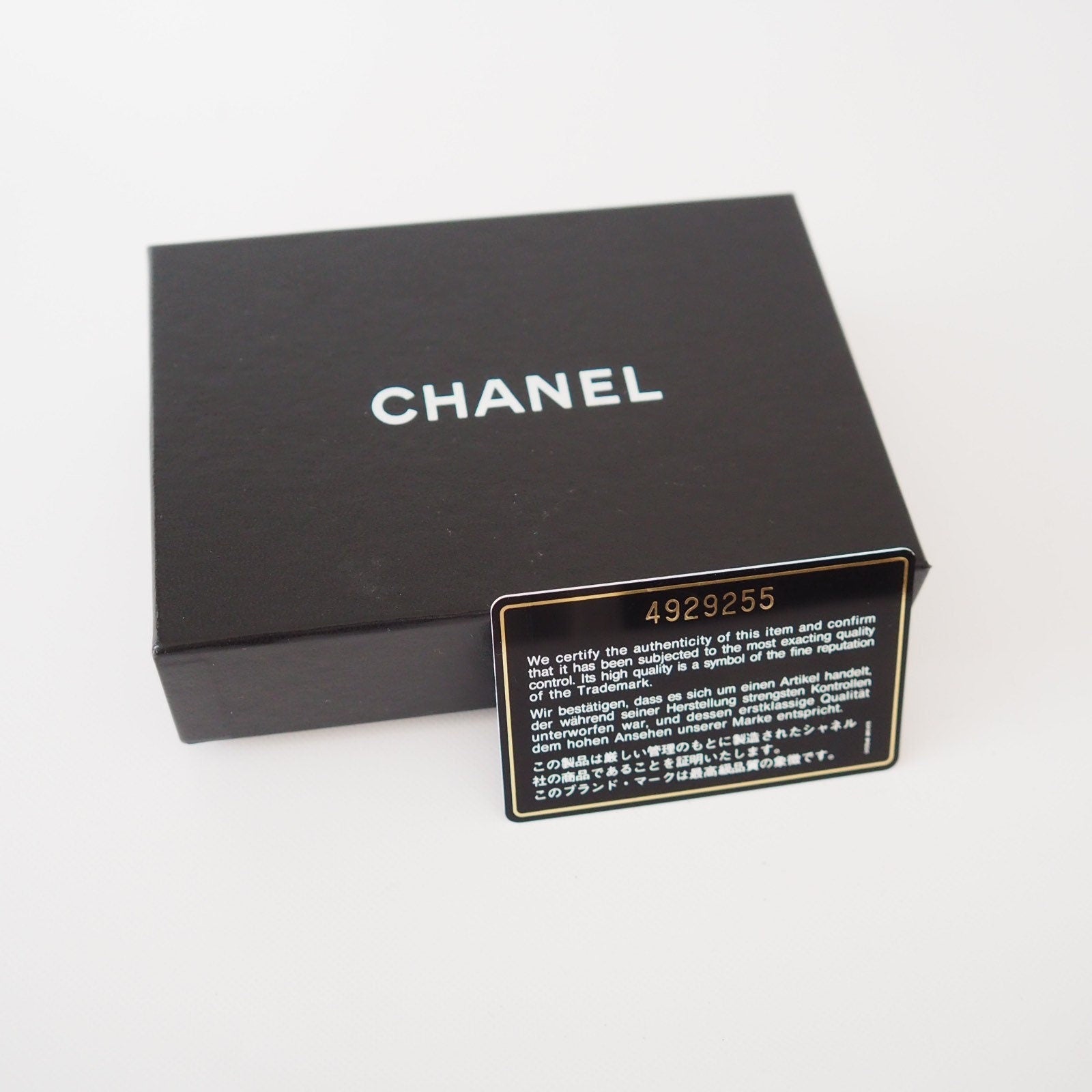 CHANEL Card Case Purse Caviar Skin CC Leather Black Authentic Vintage Box