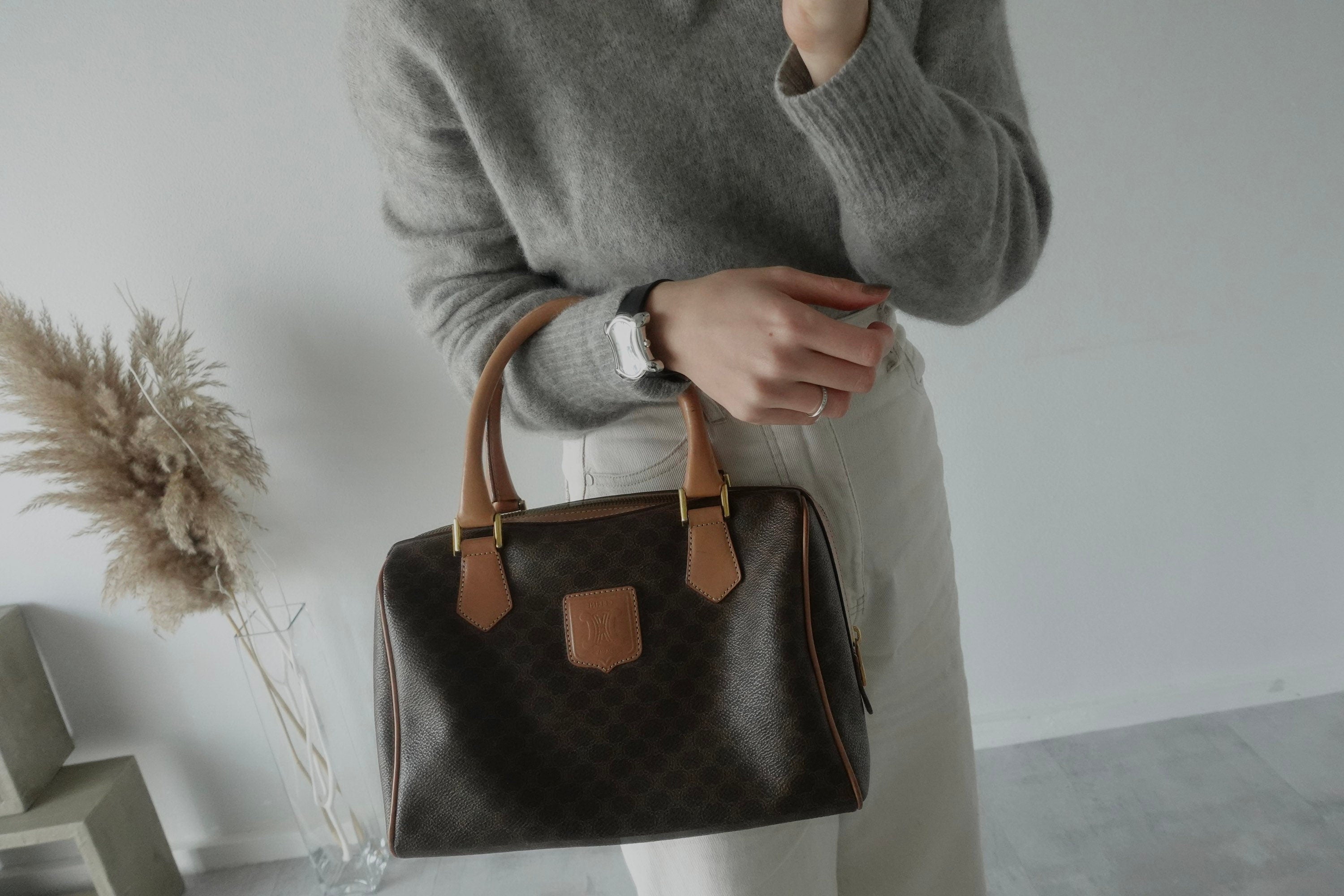 CELINE Macadam 2way Shoulder Hand Boston Bag Authentic Vintage Classical