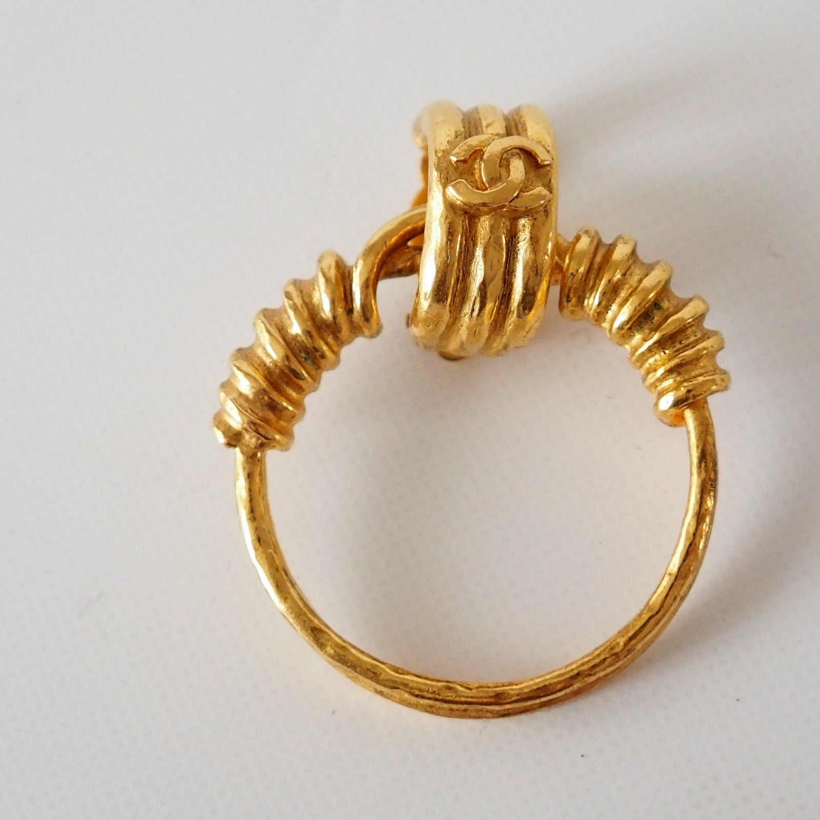 CHANEL Hoop Earrings Coco Mark Gold Authentic