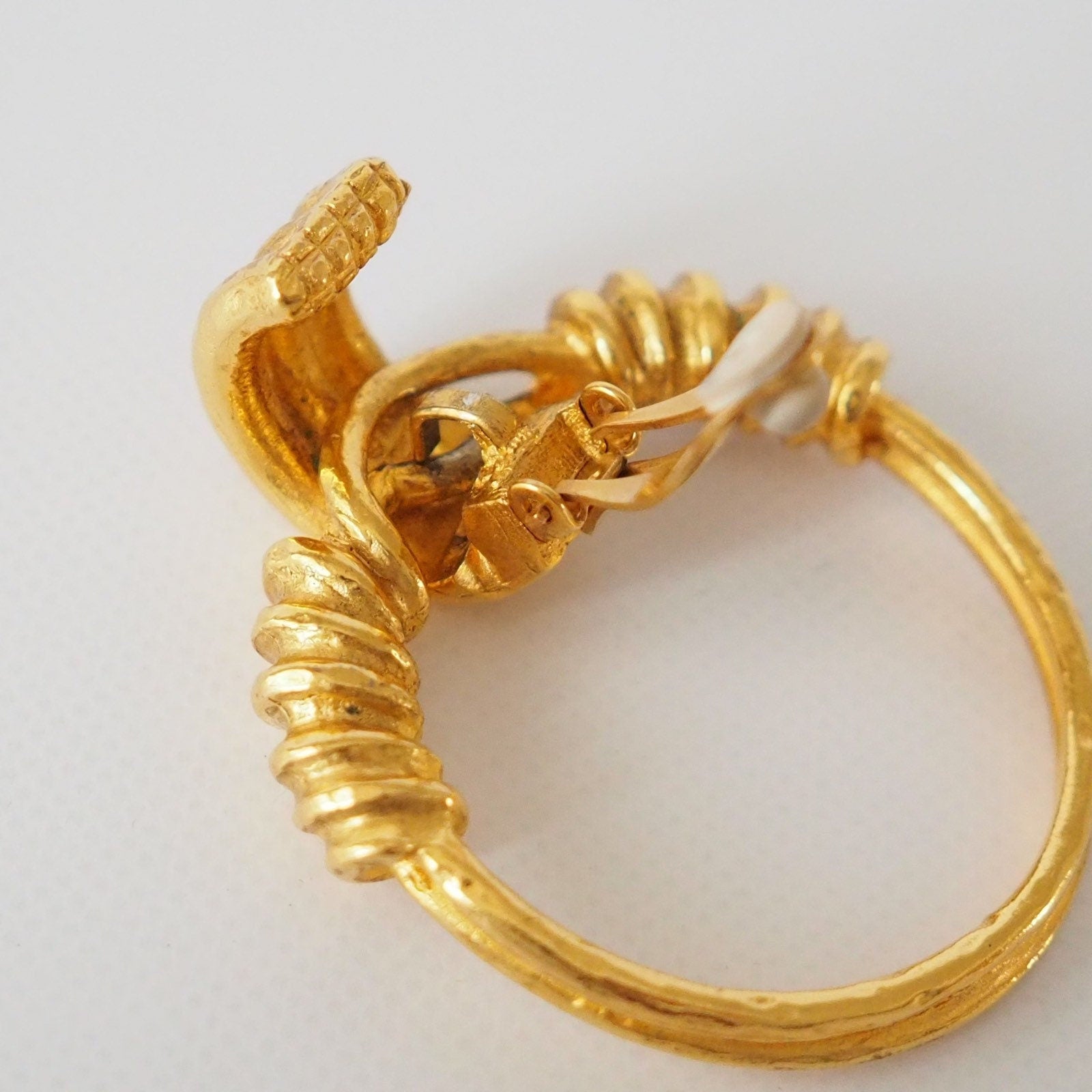 CHANEL Hoop Earrings Coco Mark Gold Authentic