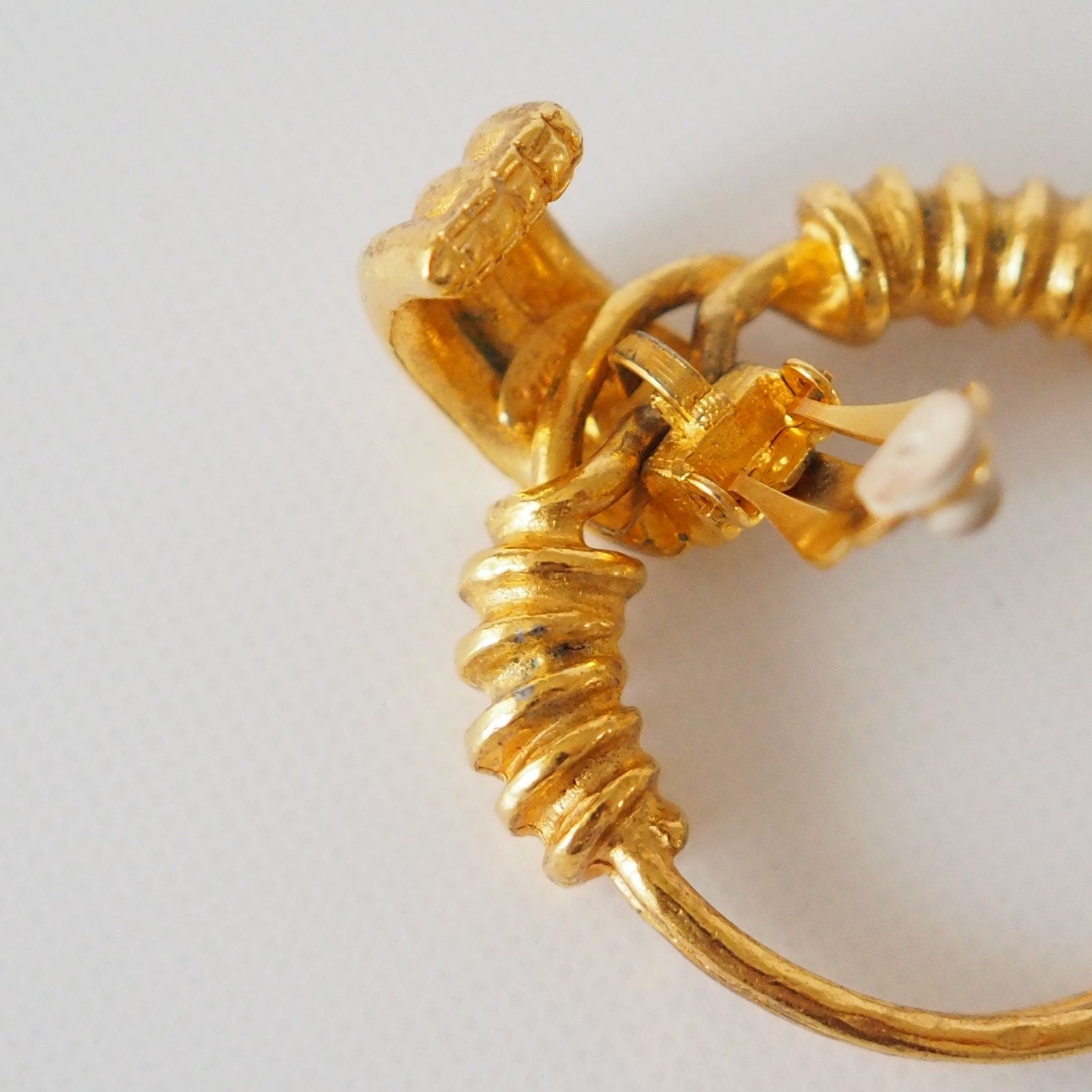 CHANEL Hoop Earrings Coco Mark Gold Authentic