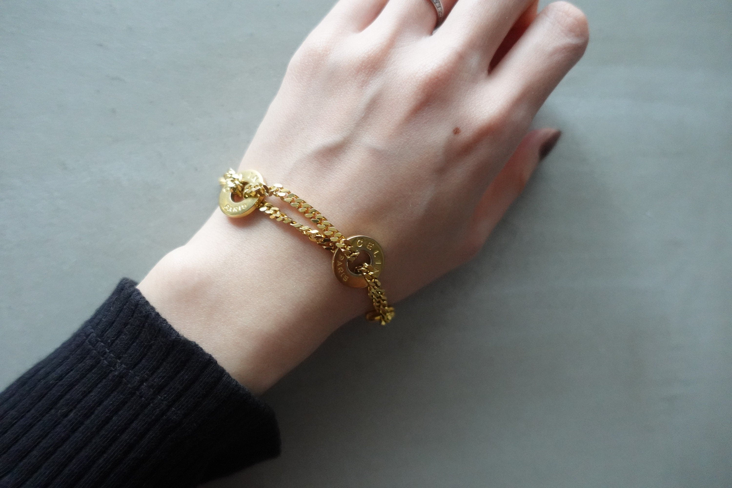 CELINE Circle Macadam Bracelet Vintage Metal Gold Authentic