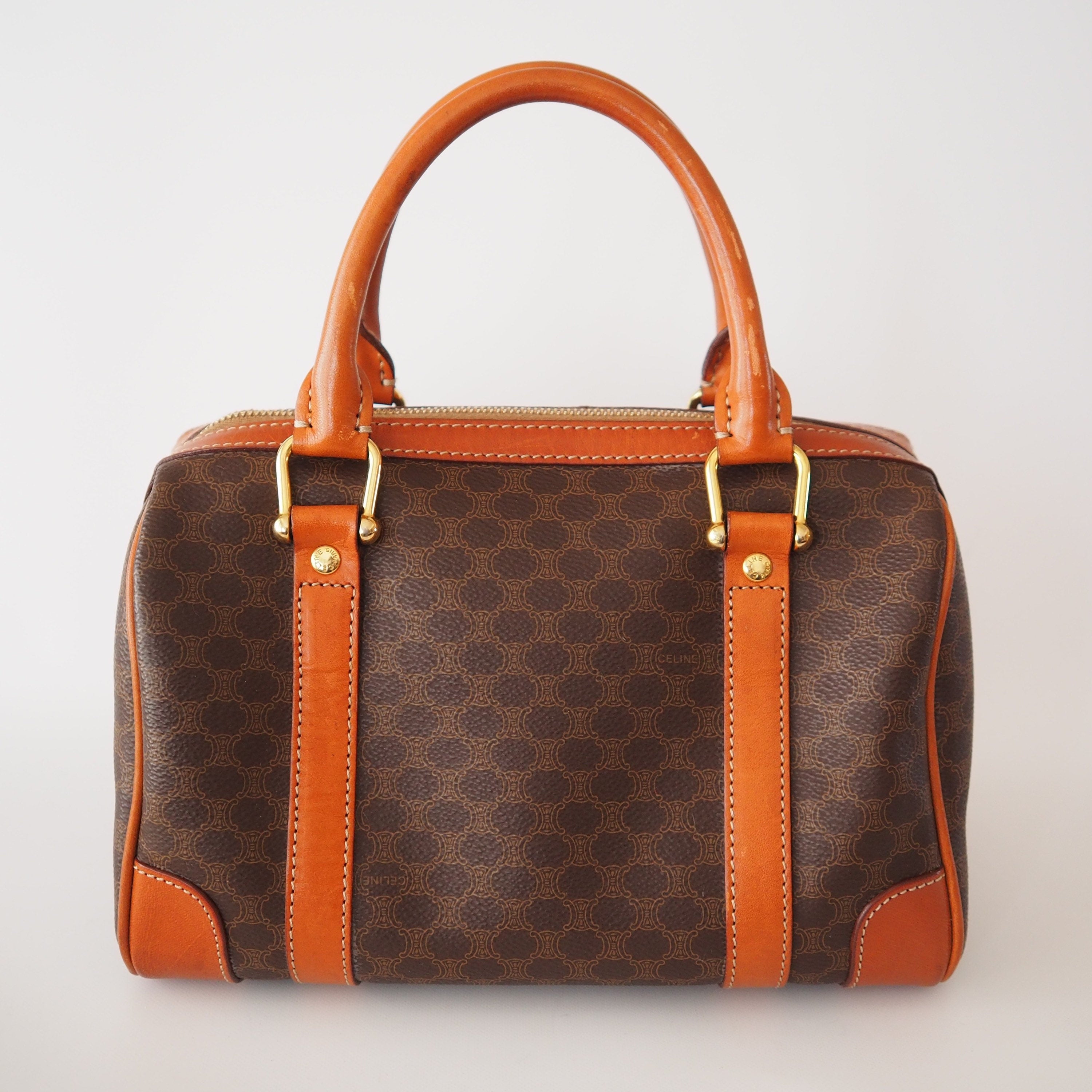 CELINE Macadam Hand Mini Boston Bag Brown Vintage Authentic