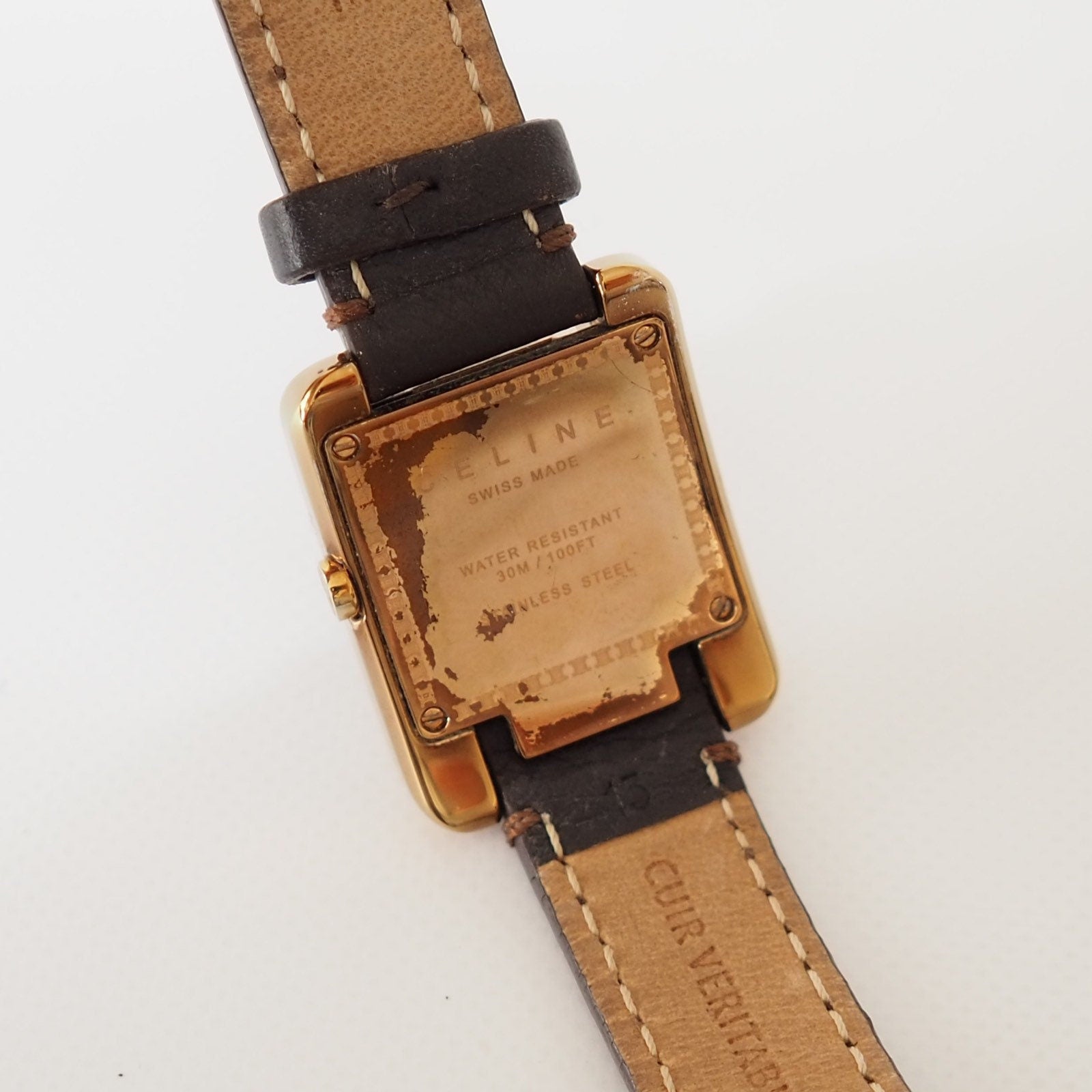 CELINE Watch Wristwatch Square Face Macadam Logo Gold Color Steel Quartz Vintage