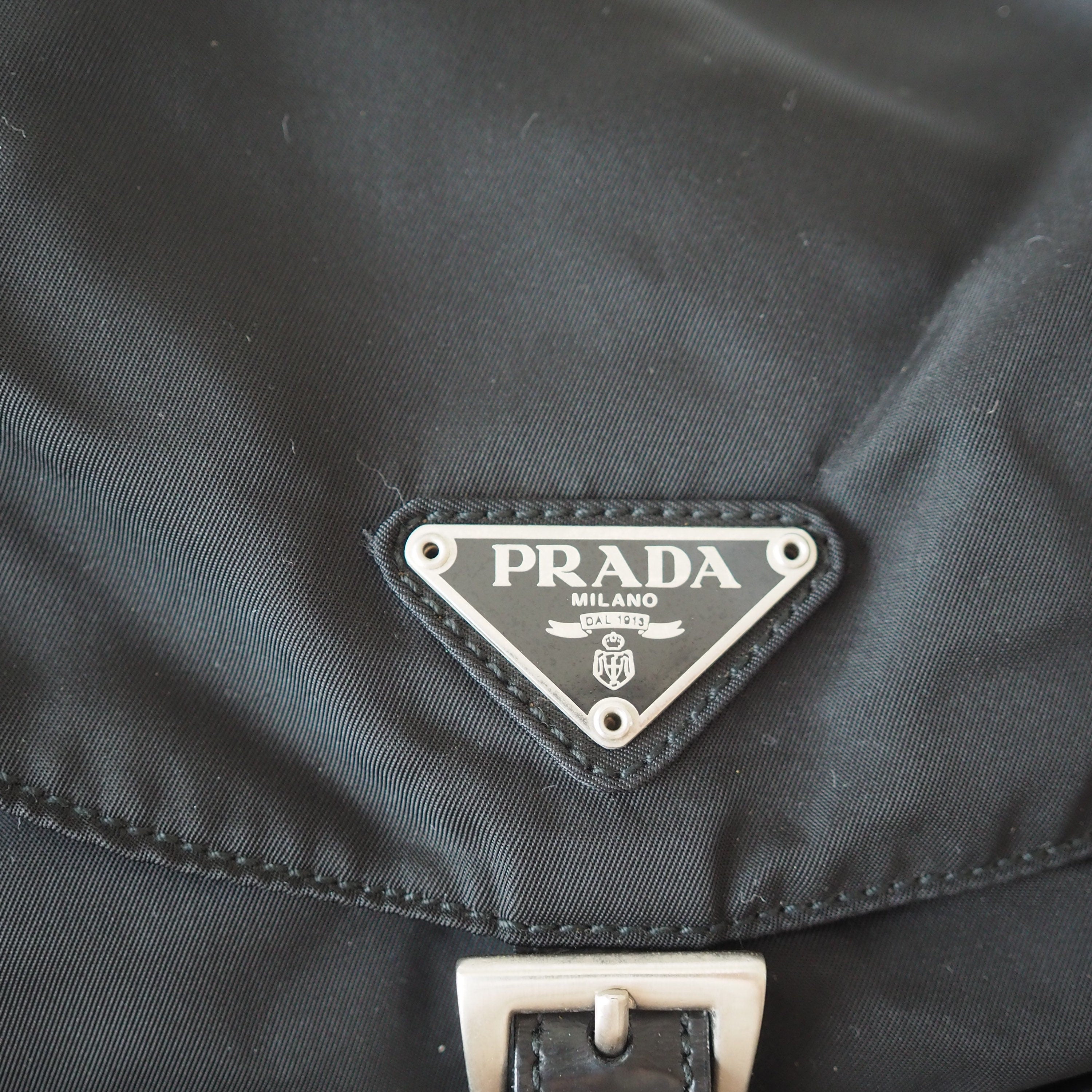 PRADA Nylon Backpack Bag Black Logo Purse Authentic